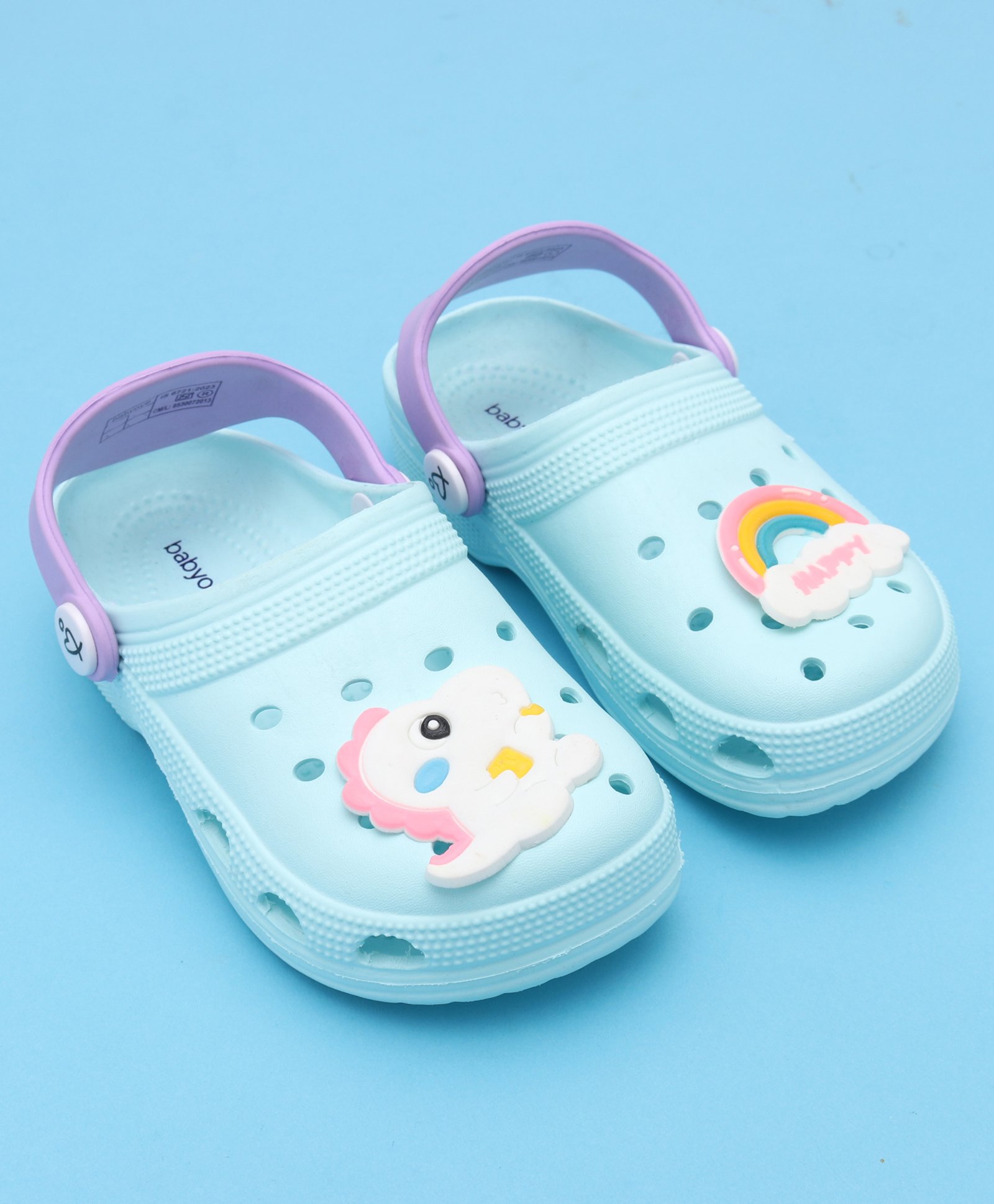 Babyoye Slip On Clogs with Dino Applique & Back Strap - Blue-image-48