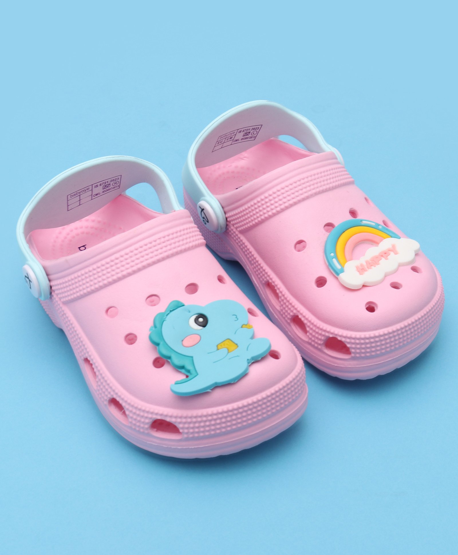 Babyoye Slip On Clogs with Dino Applique & Back Strap - Pink-image-49