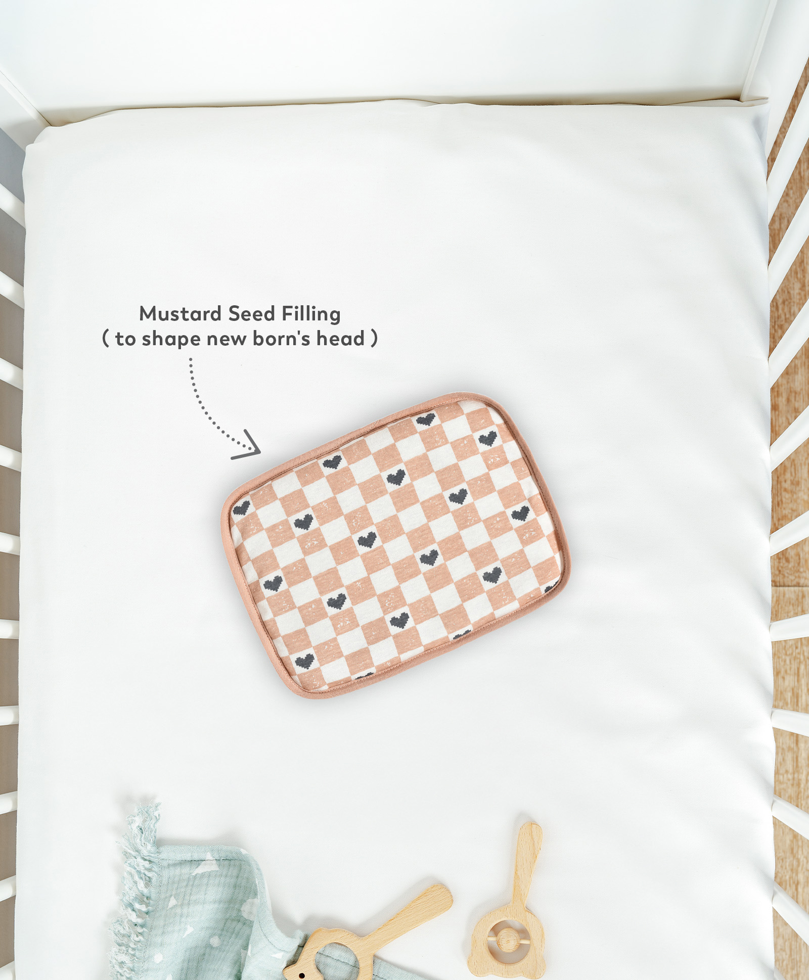 Mi Arcus Heart & Check Print Mustard Seed Pillow Beige-image-33