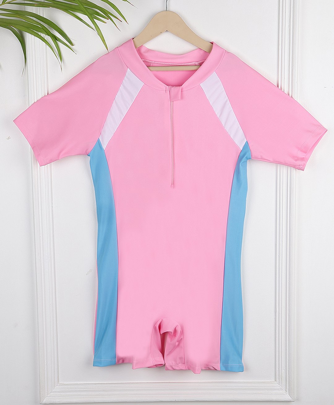 PASSION PETALS Half Sleeves Colour Blocked Legged Swimsuit - Pink-image-27