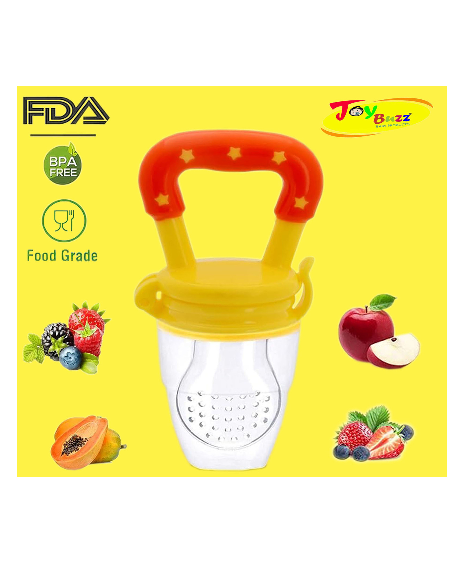 Joy Buzz Ultra Care Silicone Fruit & Food Nibbler Feeder - Yellow-picture-9