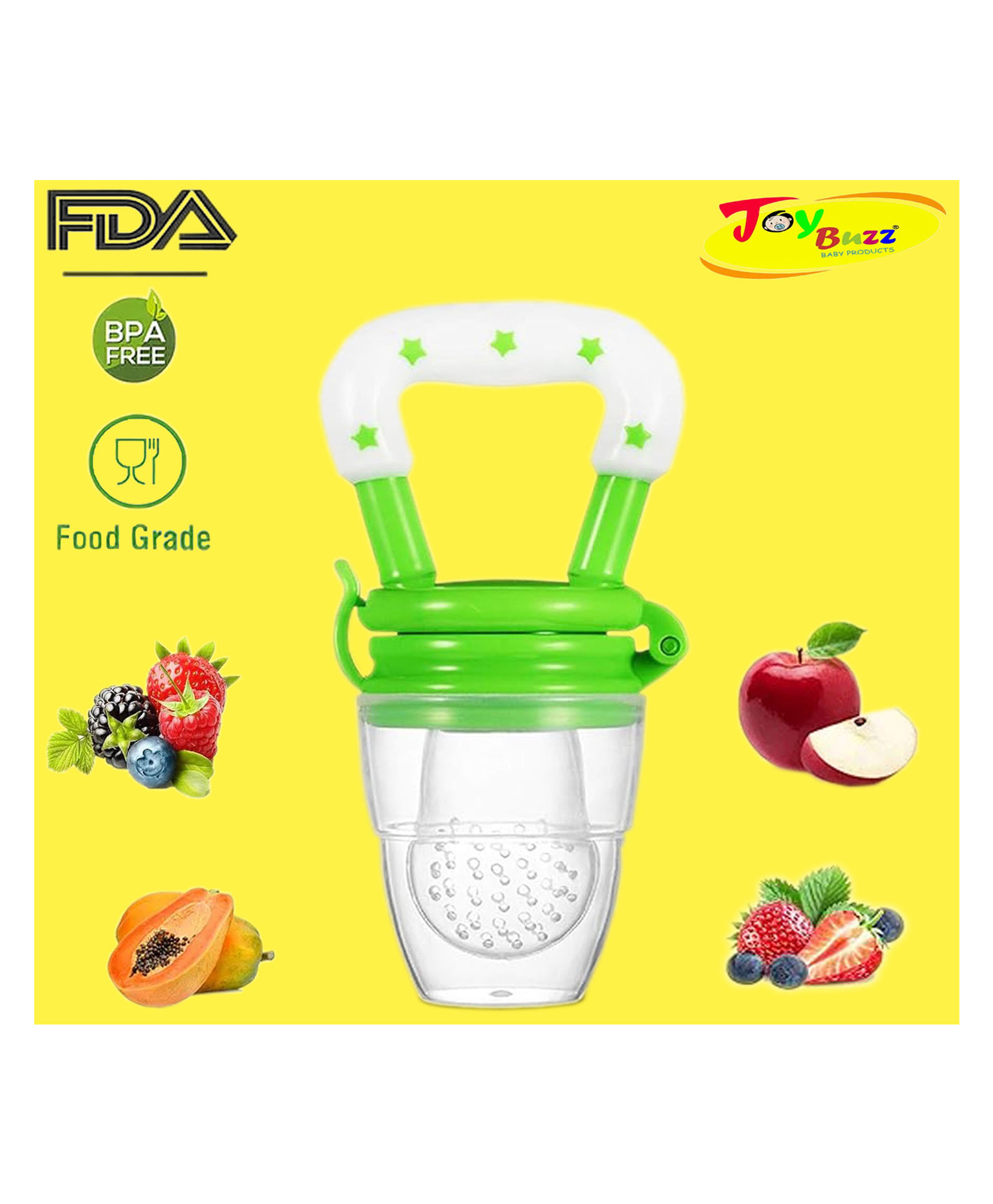 Joy Buzz Ultra Care Silicone Fruit & Food Nibbler Feeder - Green-image-14
