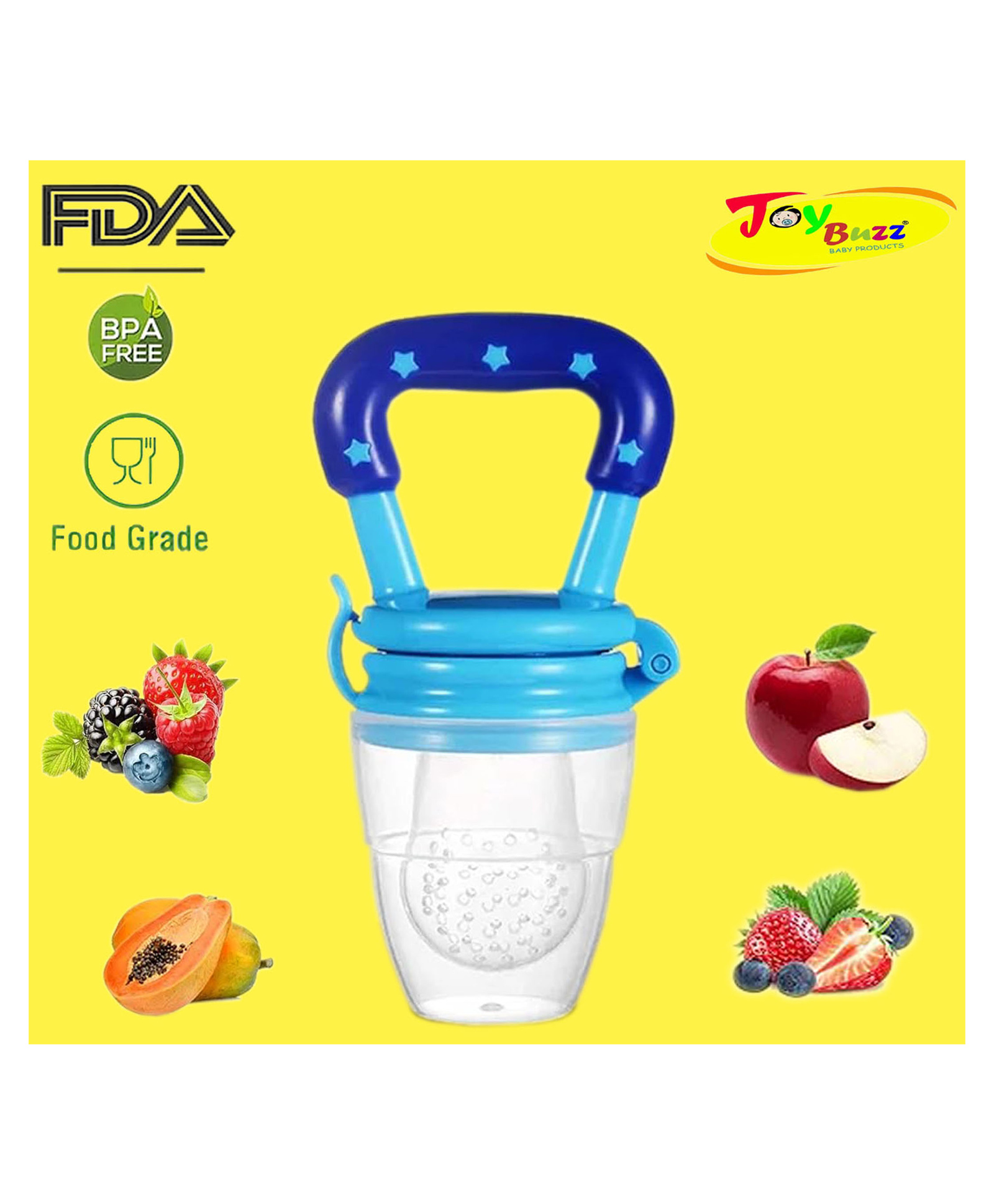 Joy Buzz Ultra Care Silicone Fruit & Food Nibbler Feeder - Blue-image-45