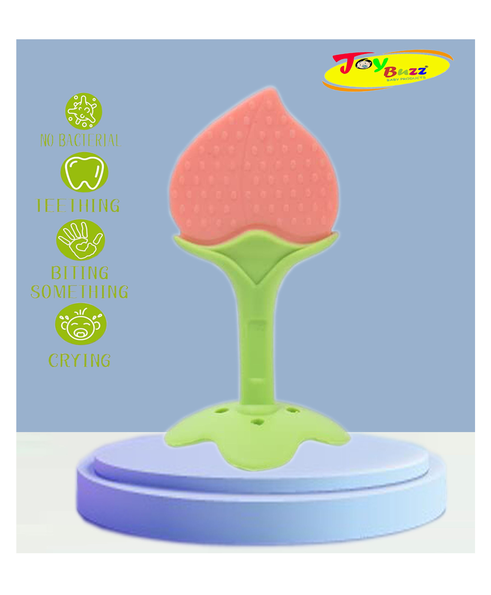 Joy Buzz Apple Shape Silicone Fruit Teether - Peach-image-33