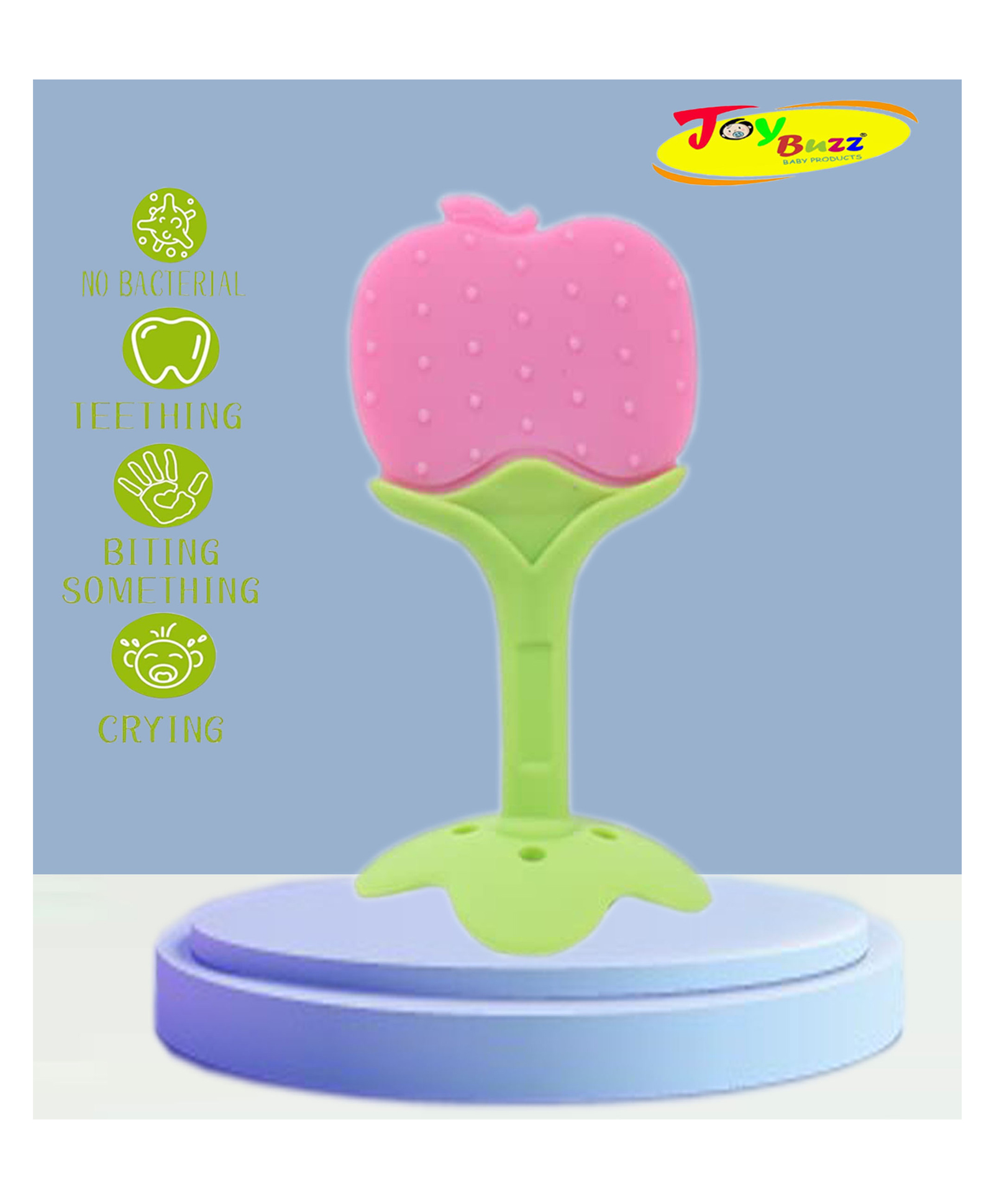 Joy Buzz Apple Shape Silicone Fruit Teether - Pink-picture-10