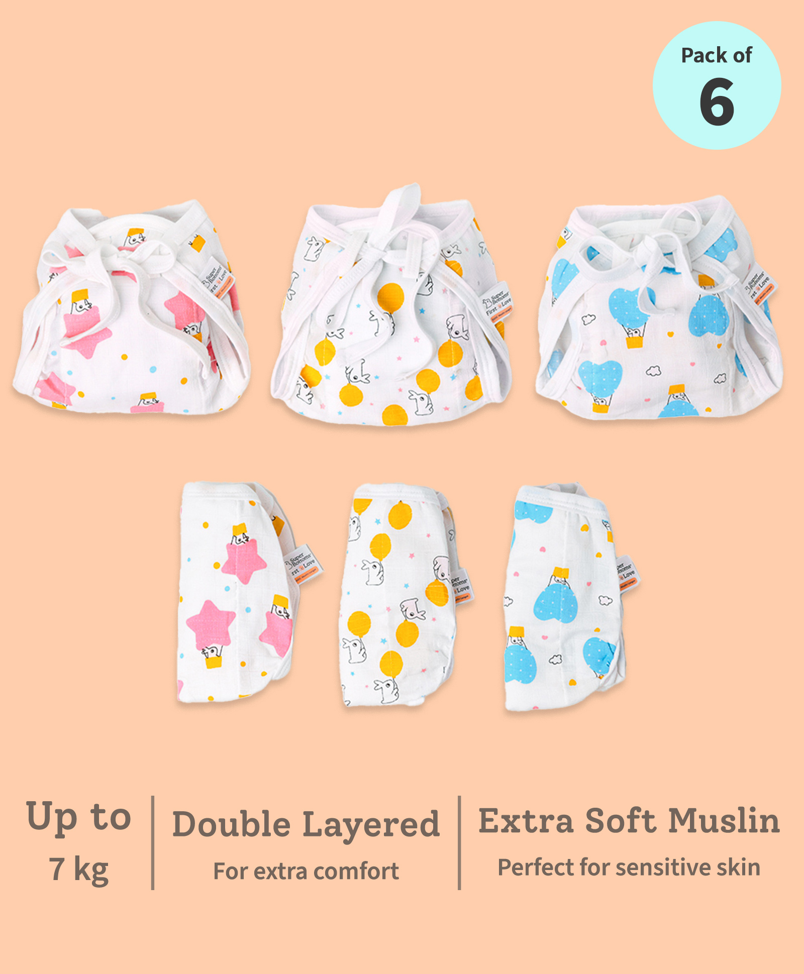 BASIC Muslin Langot Pack of 6 Incredibly Soft, Gentle Langot for Baby up to 7 kg-image-36