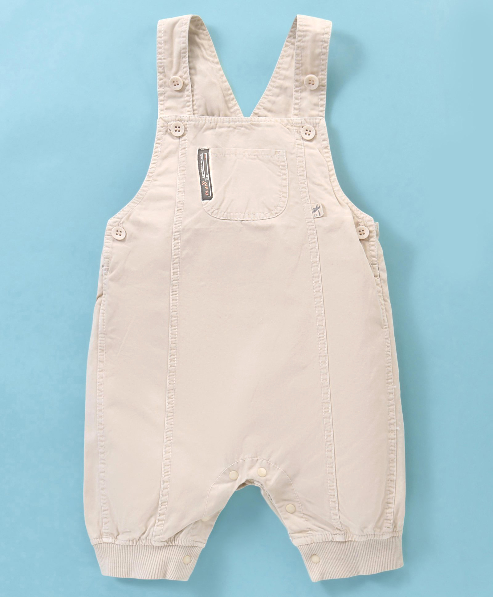 Little Kangaroos Cotton Woven Solid Dungaree - Natural Beige-image-14