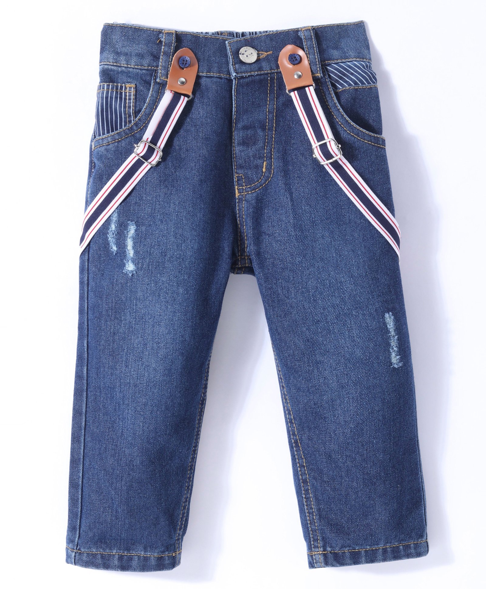 Little Kangaroos Denim Full Length Jeans  With Suspender Belt  - Dark Blue-picture-13