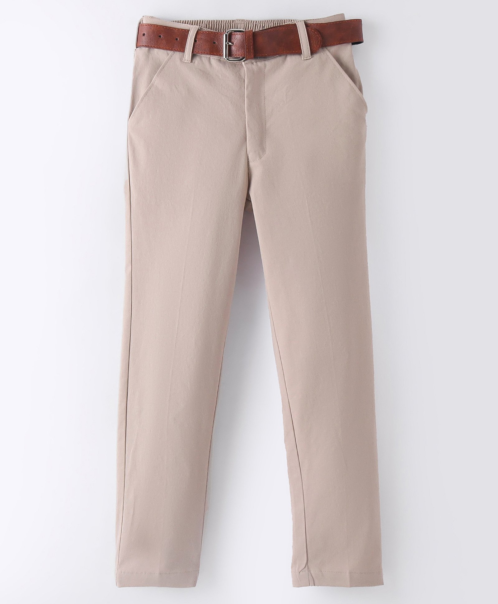 Mark & Mia Full Length Solid Party Wear Trousers with Belt Detailing - Beige-picture-27