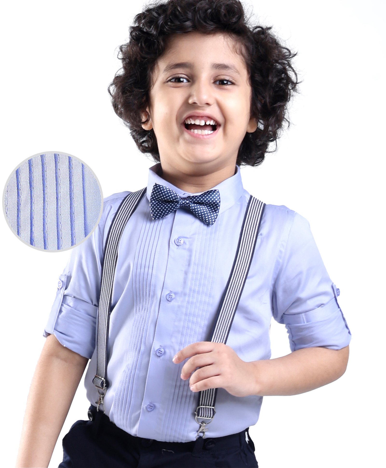 Mark & Mia  Full Sleeves Party Shirt Solid Colour with Bow & Suspender Detailing  -  Blue-image-6