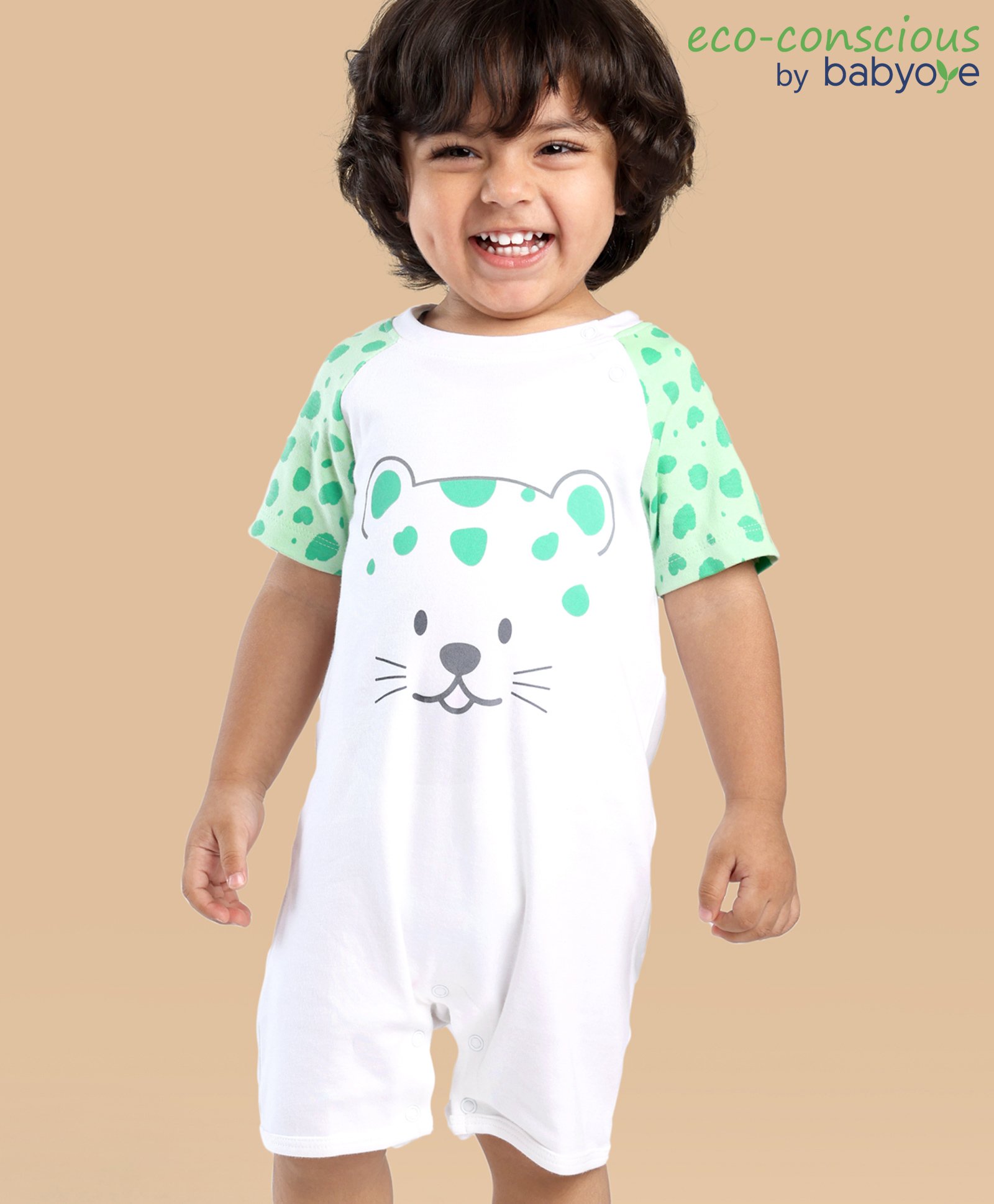 Babyoye 100% Cotton With Eco Jiva Finish Half Sleeves Romper Animal Print - Multicolour-picture-14