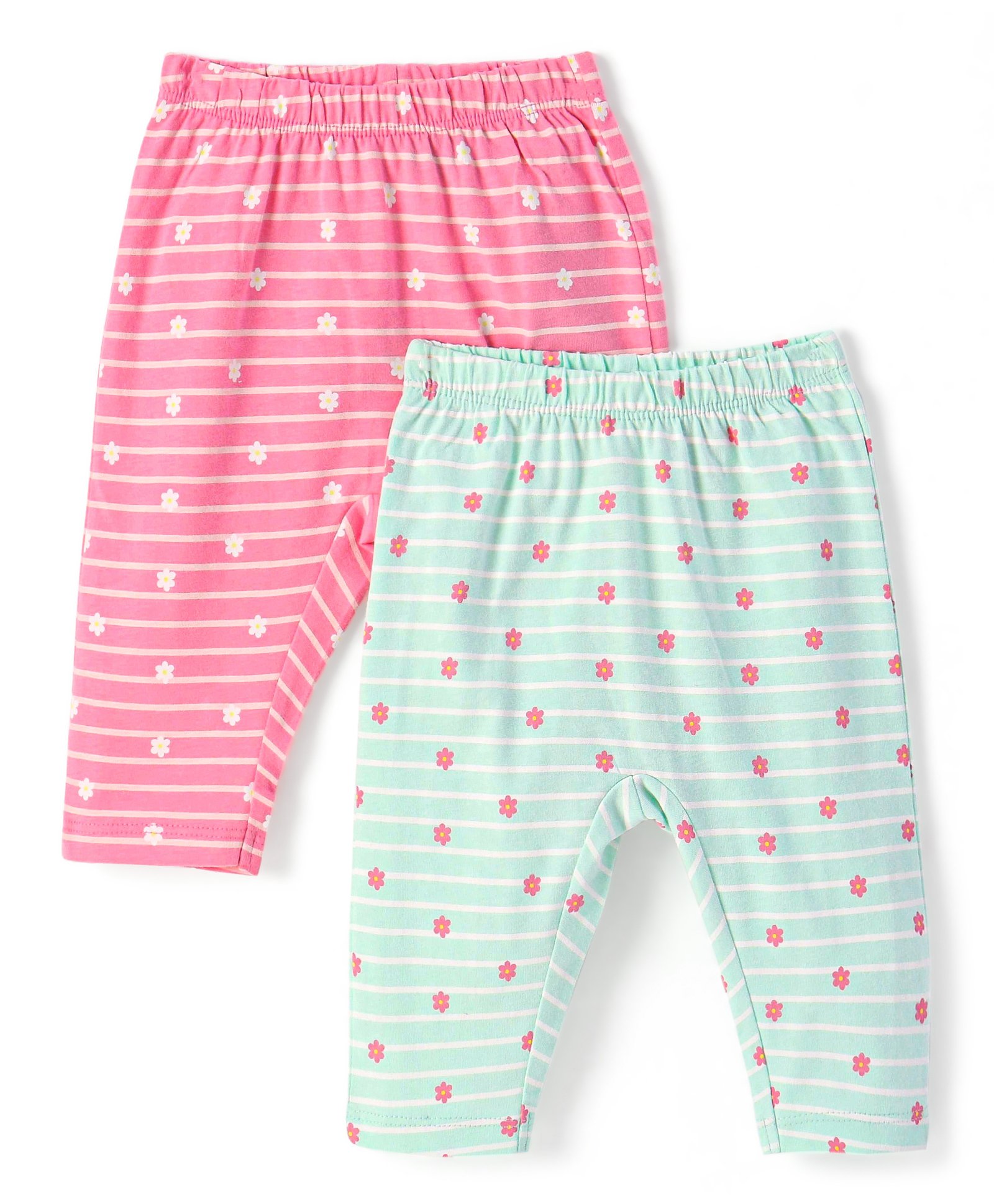 UCB Cotton Knit Full Length Leggings With Floral Print Pack Of 2- Pink-picture-12