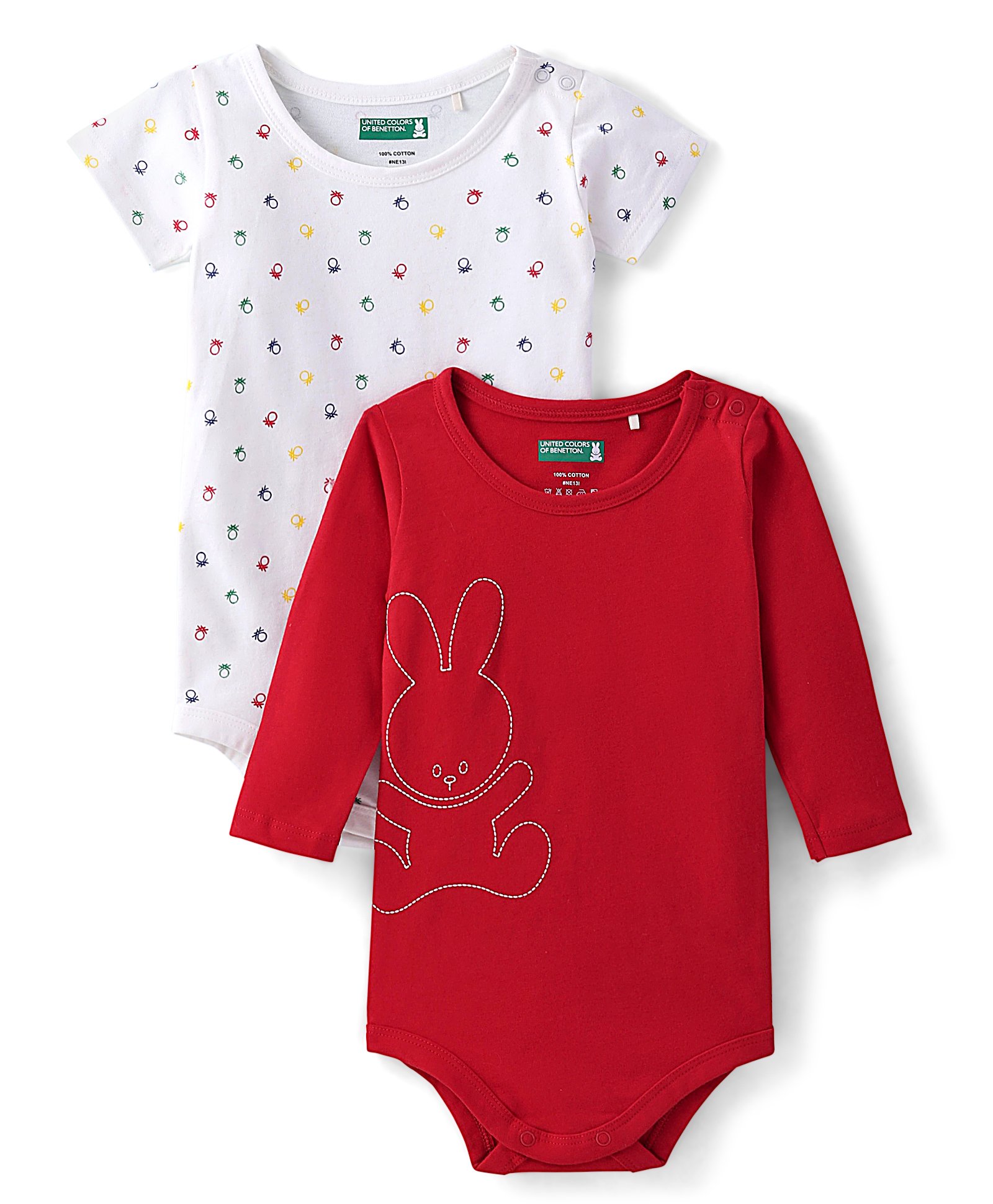 UCB Cotton Knit Full Sleeves Onesies Bunny Print Pack of 2 - Red & White-image-29