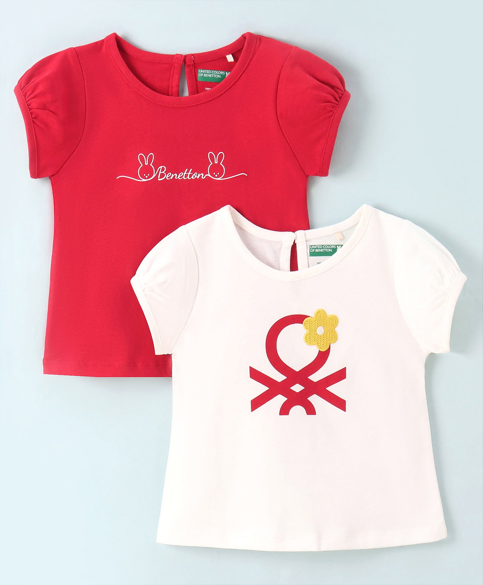 UCB Cotton Knit Half Sleeves Tops with Brand Logo & Text Print Pack of 2 - Multicolour-picture-8