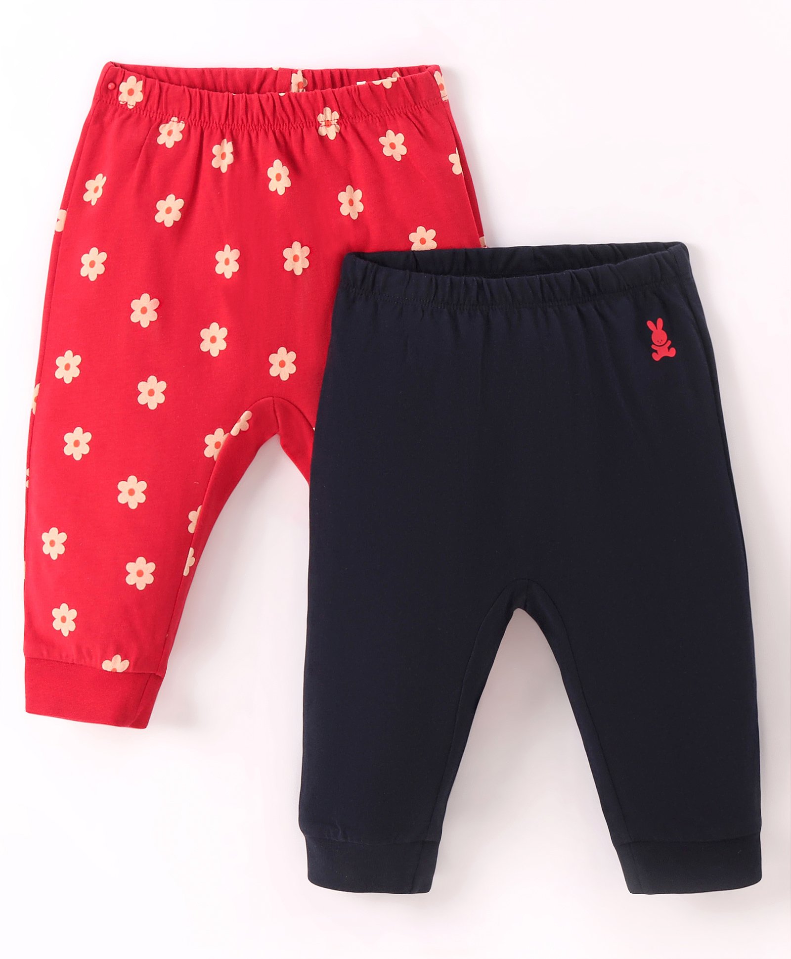 UCB Cotton Knit Full Length Leggings Floral Print Pack of 2- Red & Blue-picture-47