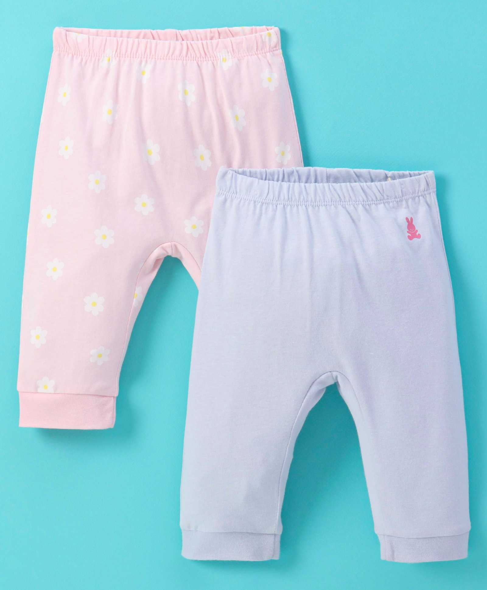 UCB Cotton Knit Full Length Leggings Floral Print Pack of 2- Pink & Blue-image-30