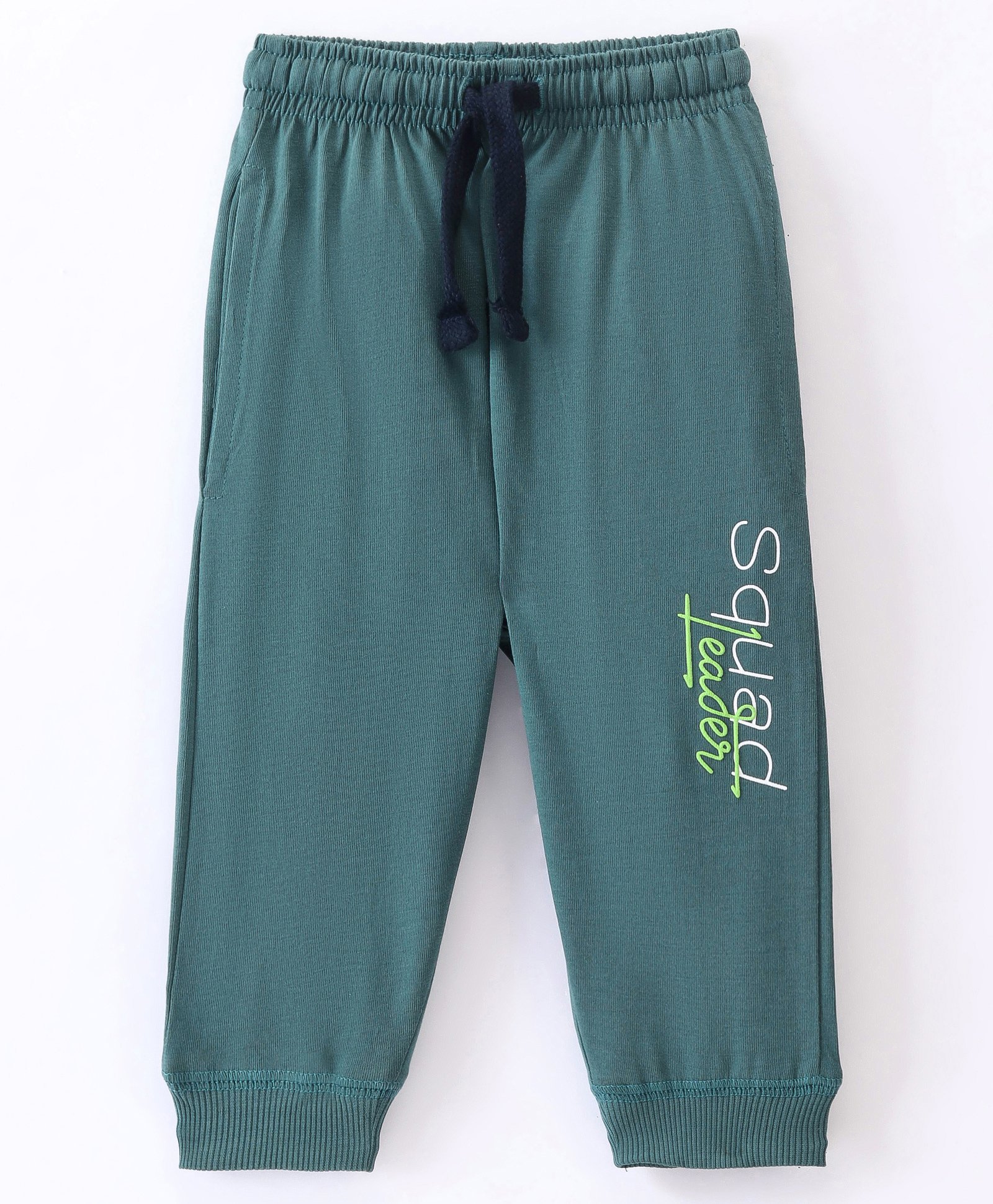 Doreme Single Jersey Knitted Full Length Lounge Pant With Text Print - Green-picture-22