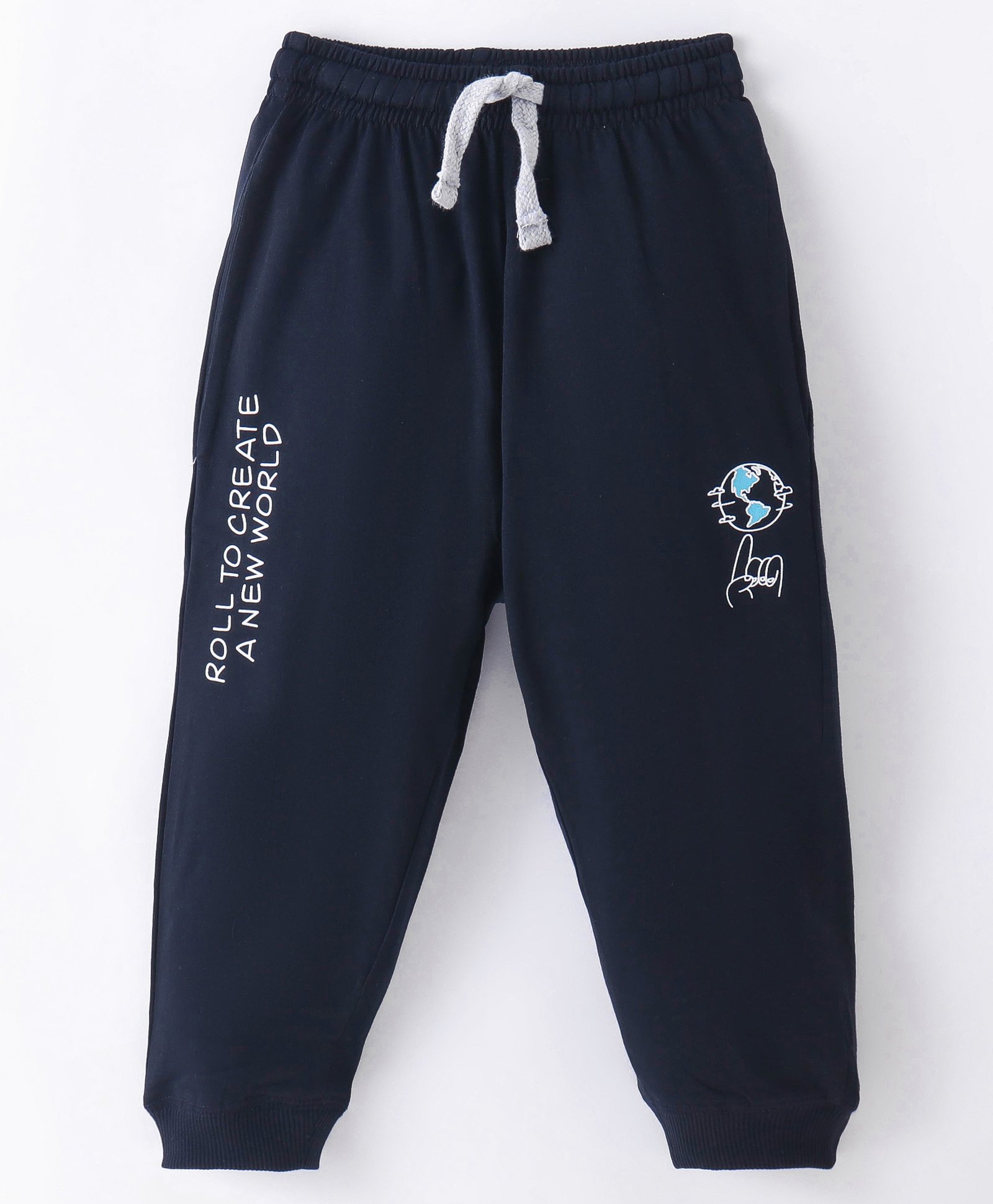 Doreme Single Jersey Knitted Full Length Lounge Pant With Text Print - Navy Blue-picture-12