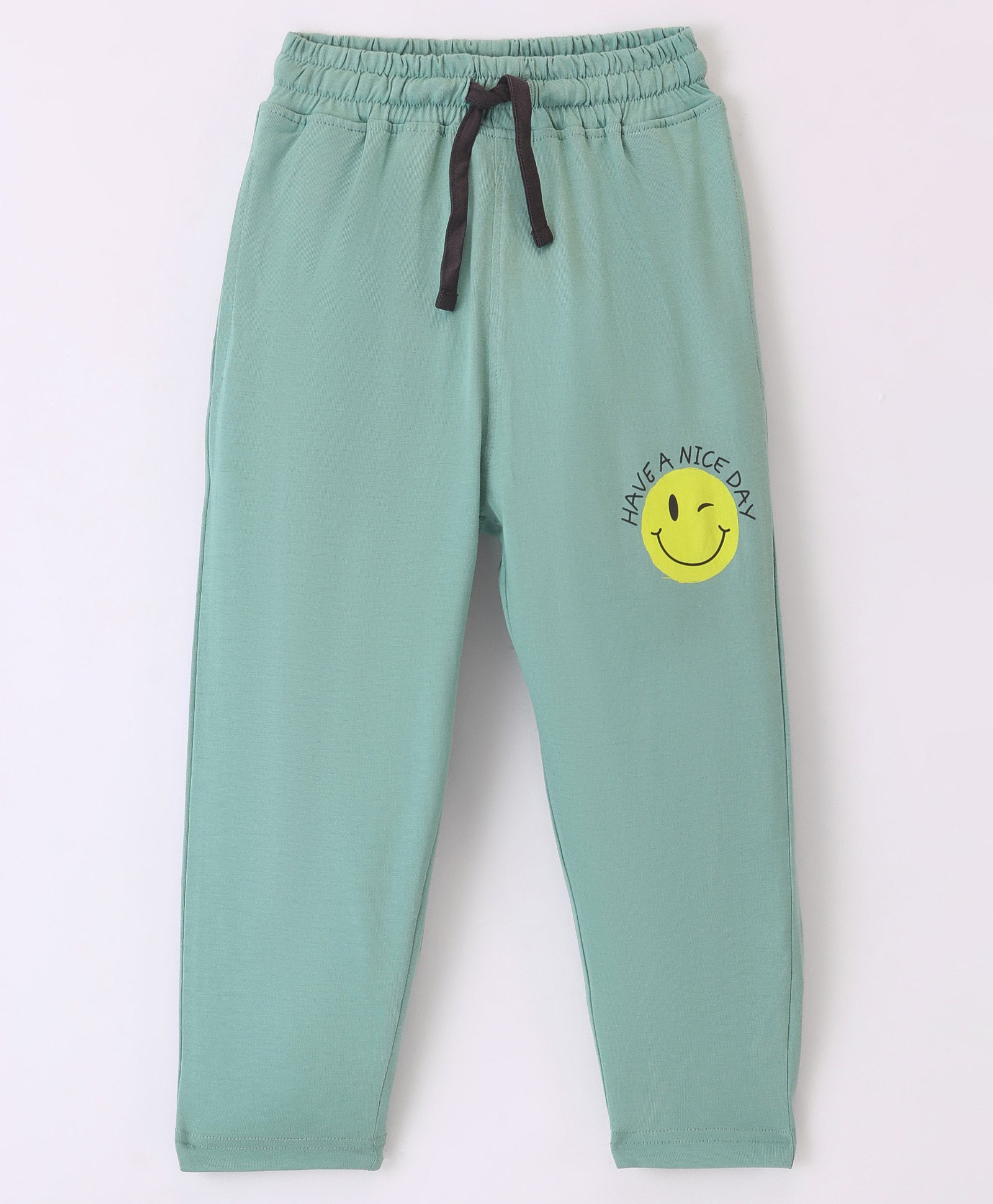 Doreme Single Jersey Full Length Lounge Pant Happy Face Print - Green-picture-12