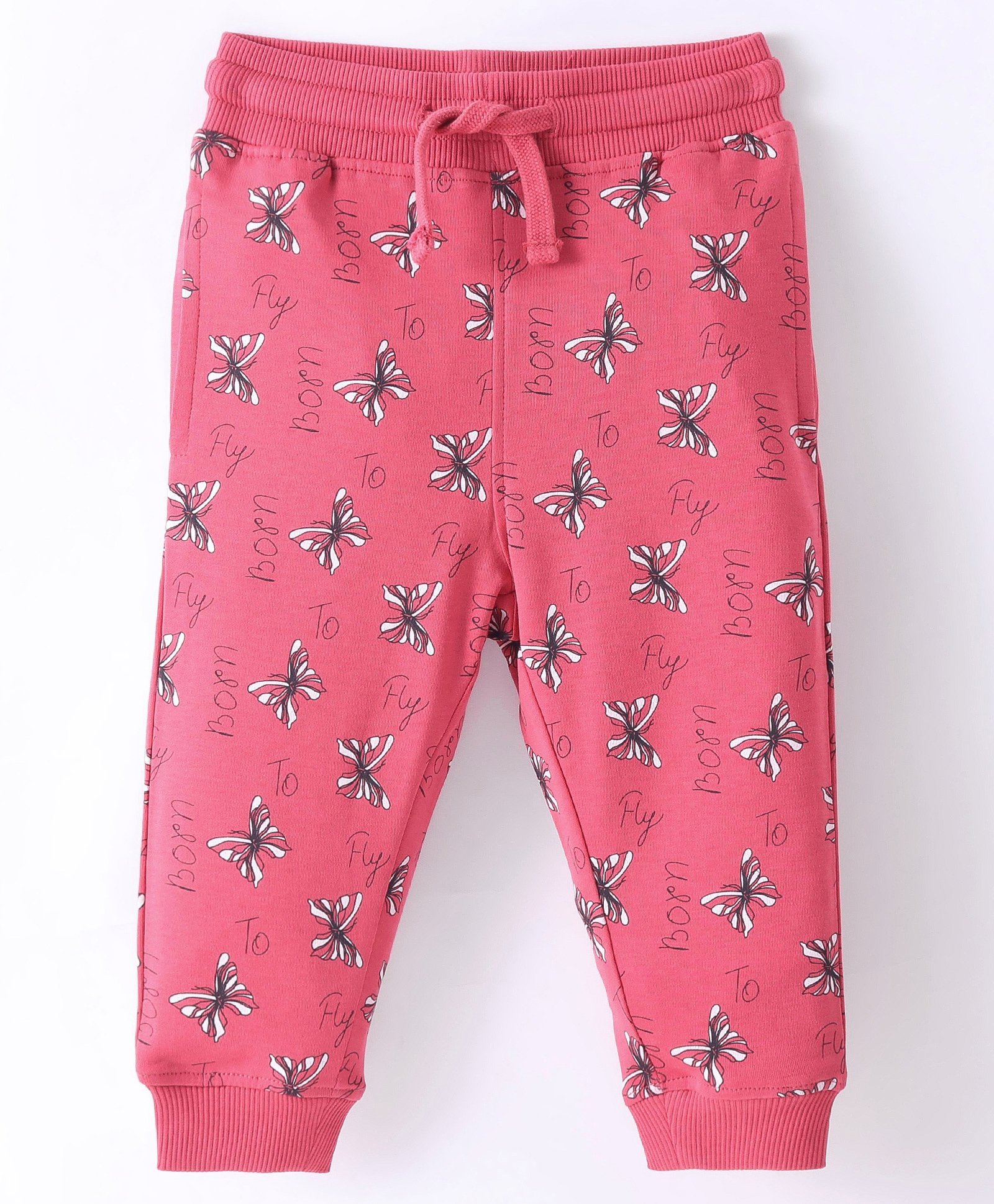 Doreme Single Jersey Knitted Full Length Lounge Pant With Butterfly Print - Pink-picture-17