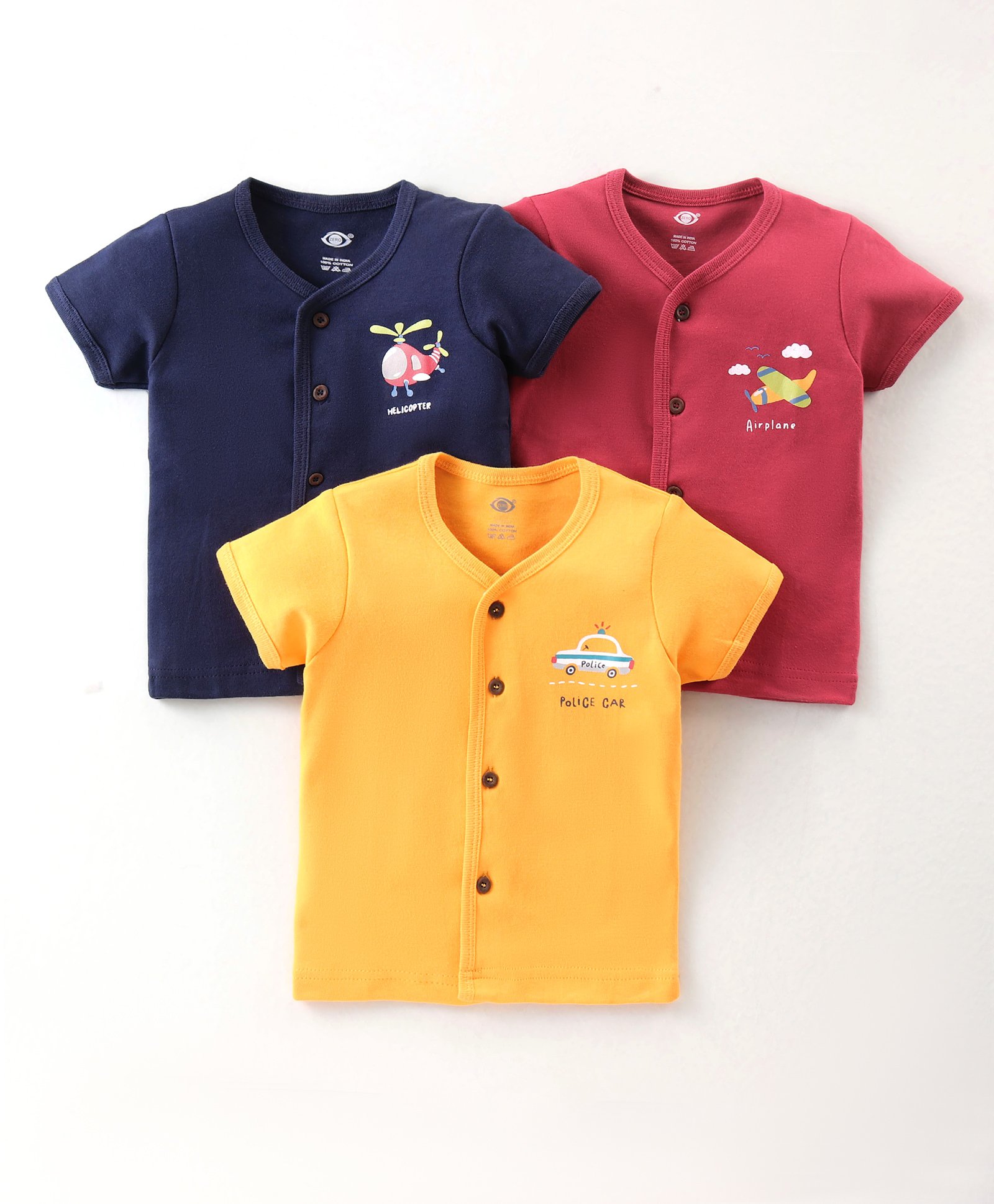 Zero Interlock Knit Half Sleeves Printed Vests Pack of 3- Golden Maroon & Navy Blue-picture-28
