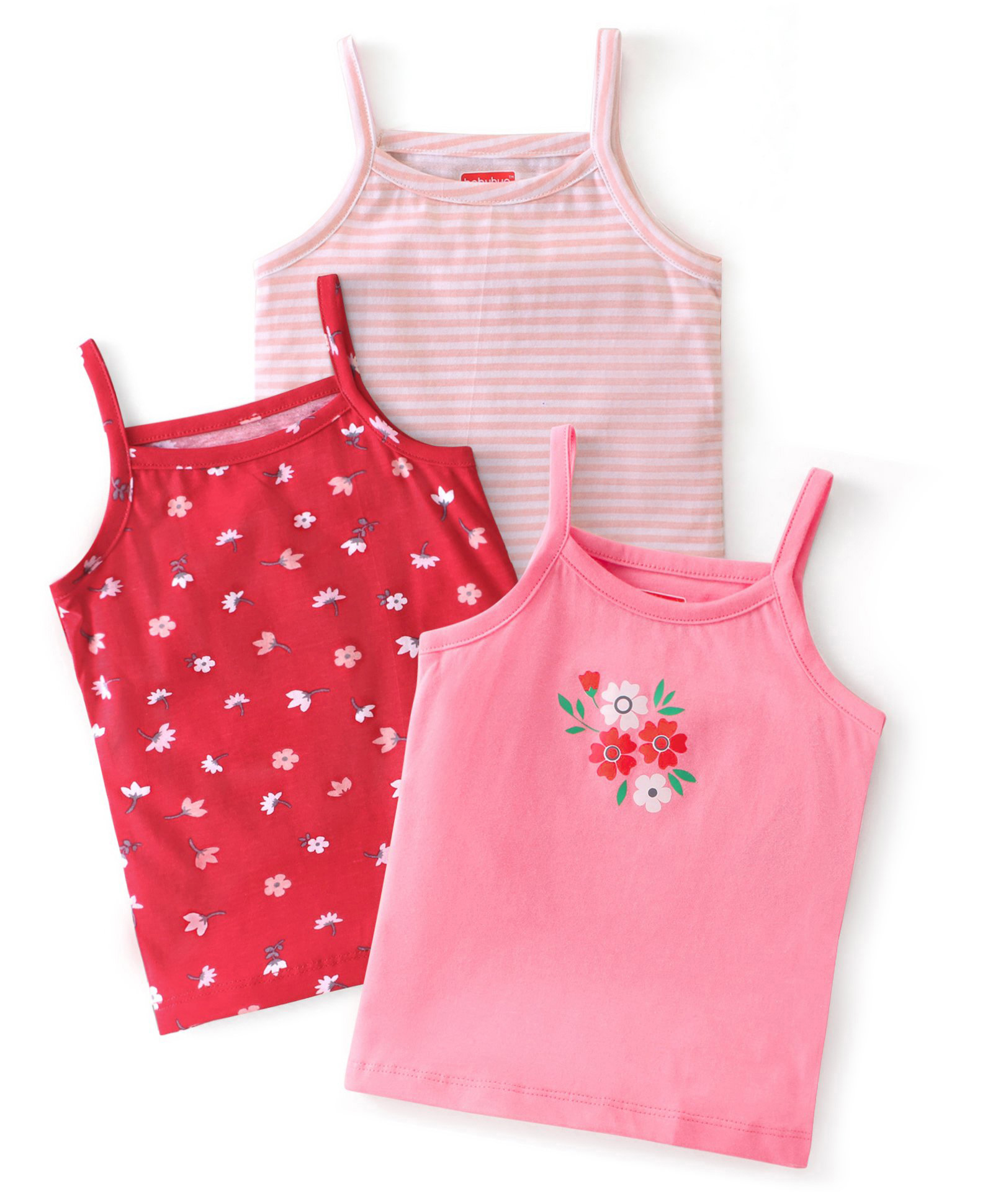 Babyhug 100% Cotton Knit Sleeveless Slips Floral Print Pack of 3- Multicolour-picture-10