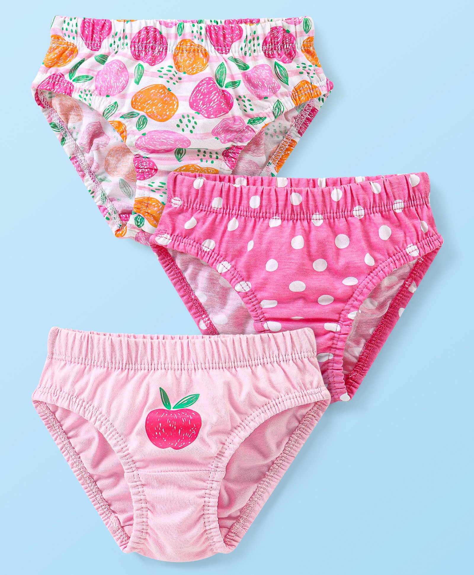 Babyhug 100% Cotton Knit Panties With Polka Dot & Apple Print Pack of 3 - Multicolour-picture-19