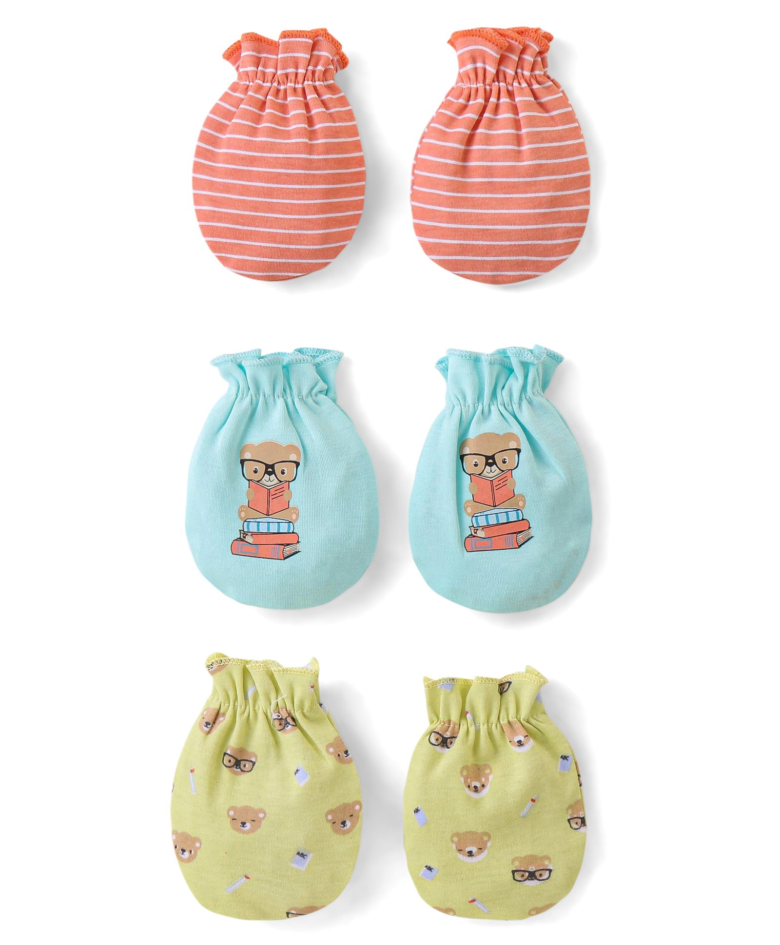 Babyhug 100% Cotton Mittens Teddy Print Pack Of 3 - Multicolour-image-31