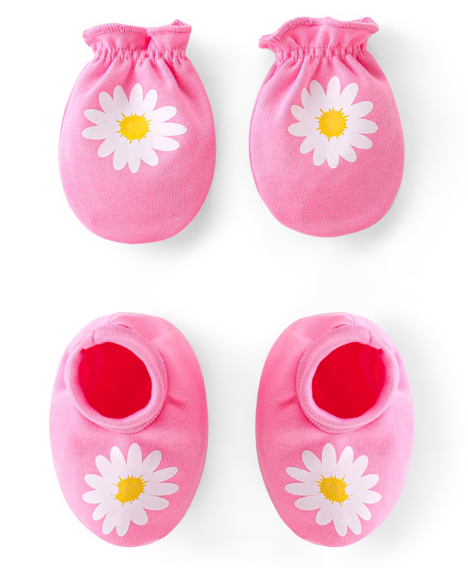Babyhug 100% Cotton Knit Mittens & Booties Set Floral Print- Pink-image-40