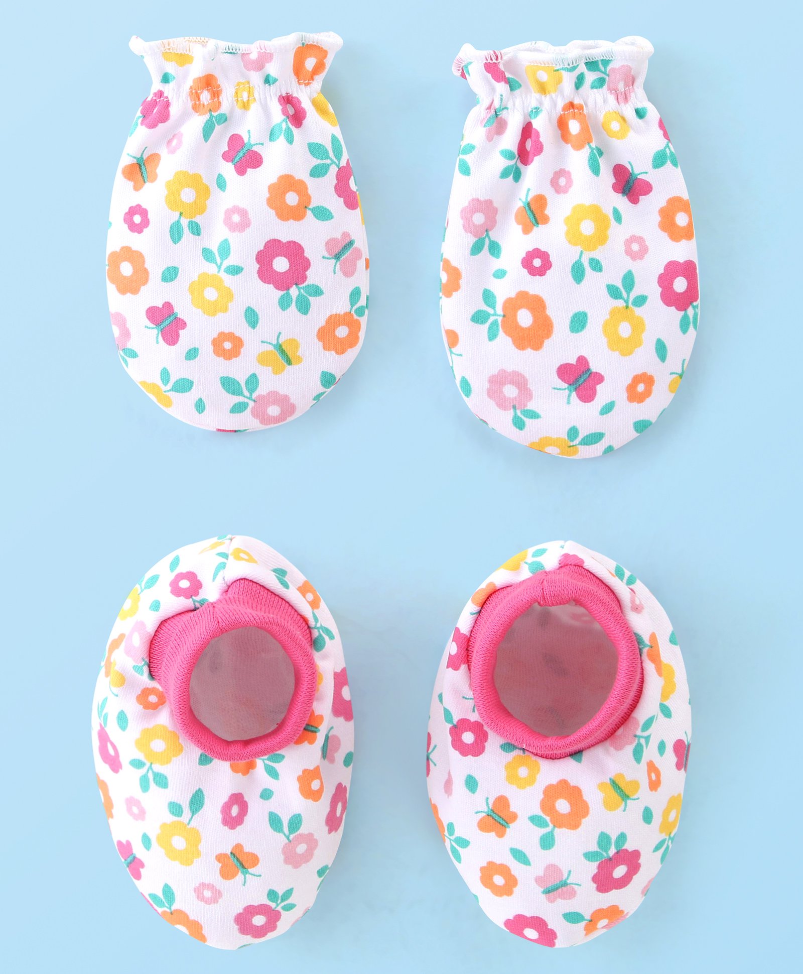 Babyhug 100% Cotton Mittens & Booties Set Floral Print - Multicolour-image-49