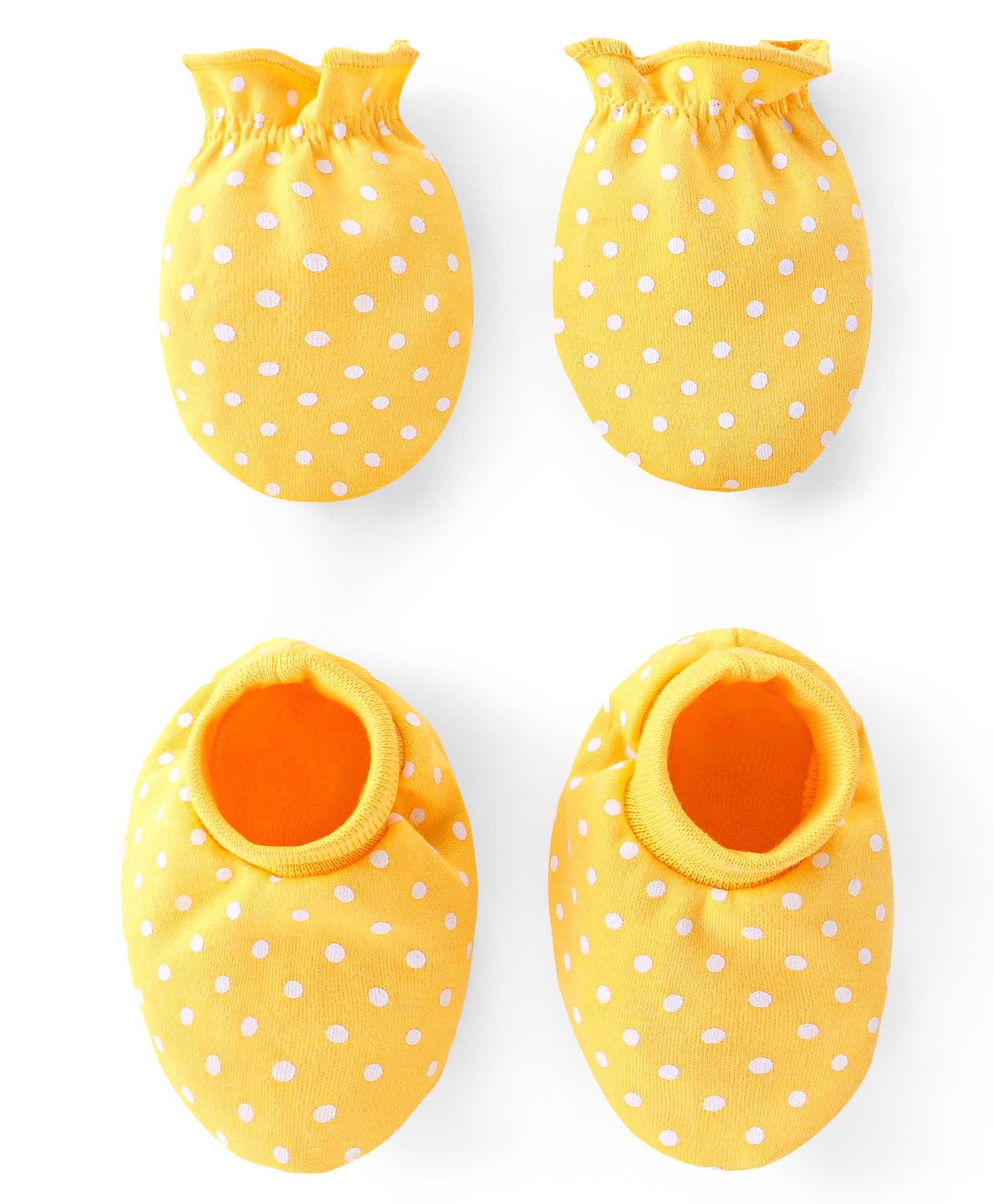 Babyhug 100% Cotton Knit Mittens & Booties Set Dot Print - Yellow-image-8
