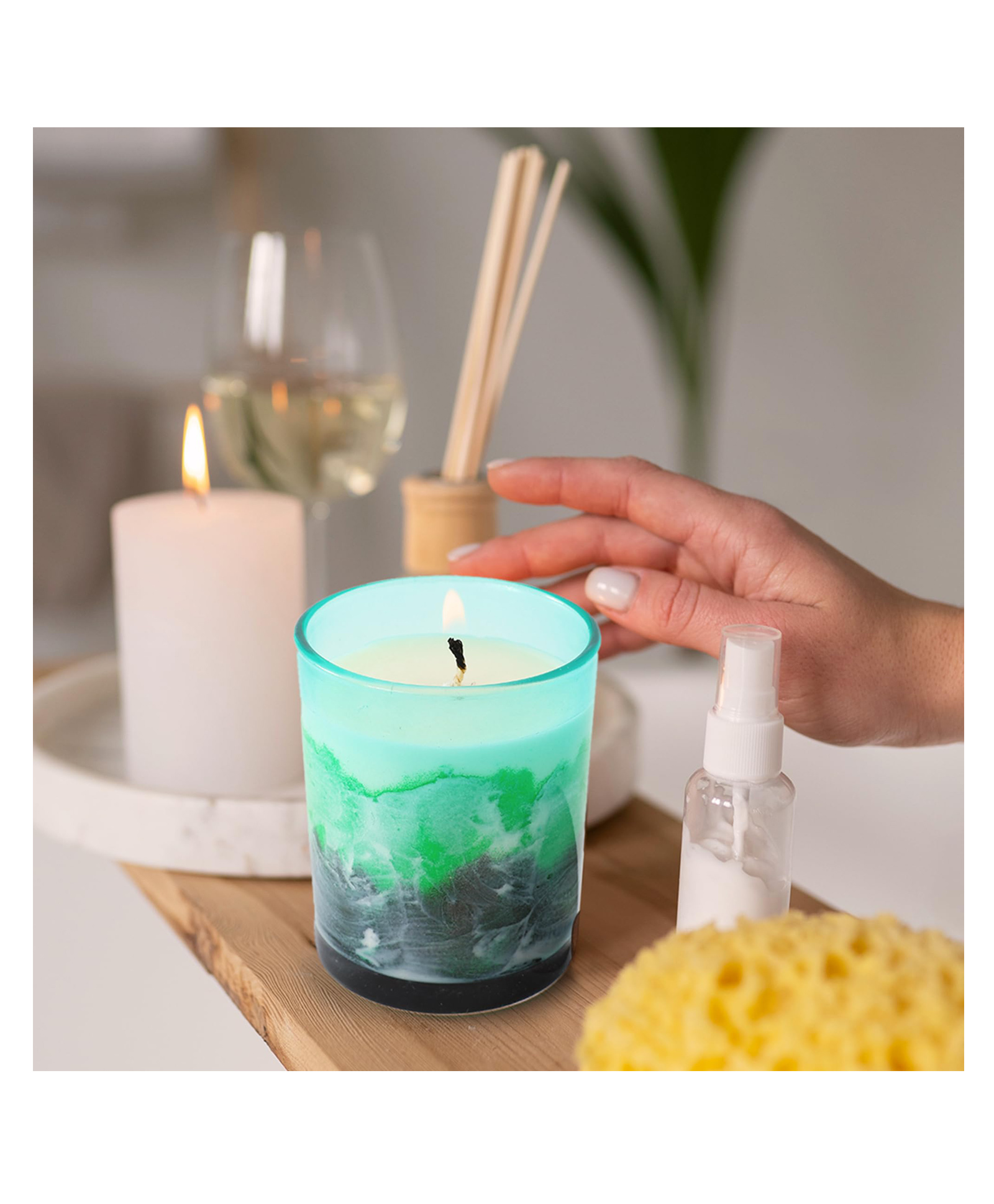 umai The Better Home 30 Hrs Scented Candles for Home Decor Christmas Candles Gift Set Aroma Candles for Bedroom Wedding Anniversary Gifts for Couple Special Reusable Melamine Jar Green Mountains and Waters-picture-46
