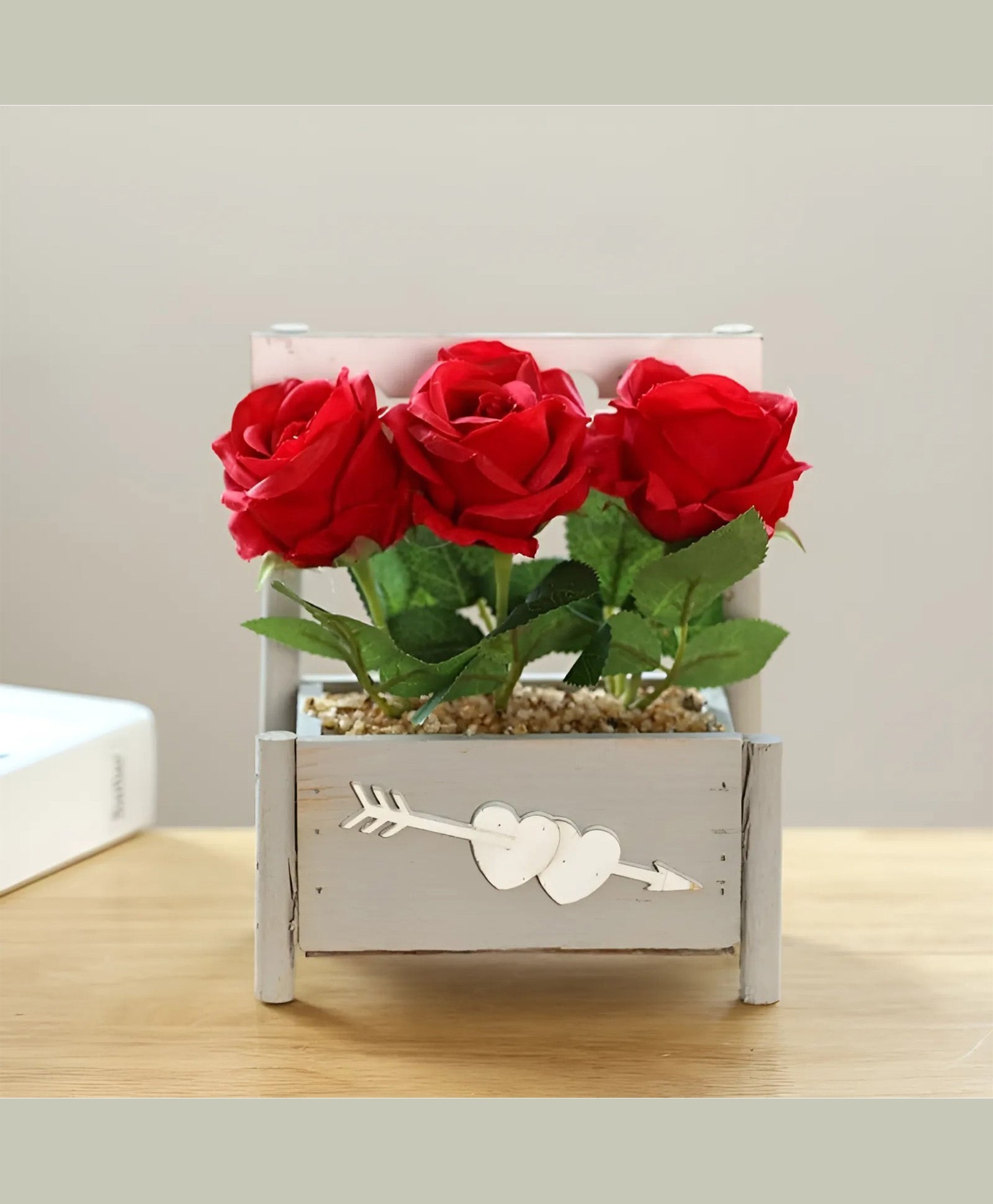 UMAI Artificial 20cm Red Rose Flower Pot - Natural Look Home Decor-picture-11