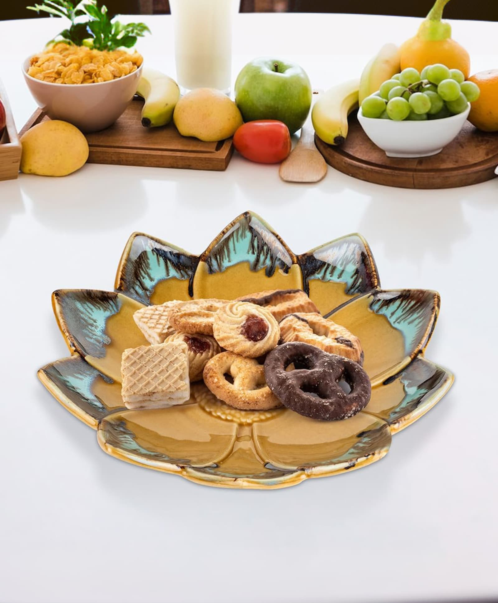 The Better Home Ceramic Fruit Plate(11 Inch) Designer Snack Plate Microwave Safe | Refrigerator Safe | Scratch Resistant | Stain Proof | Dinnerware | Dinner Plate for Family Occasion | Diwali Gift Set-image-23