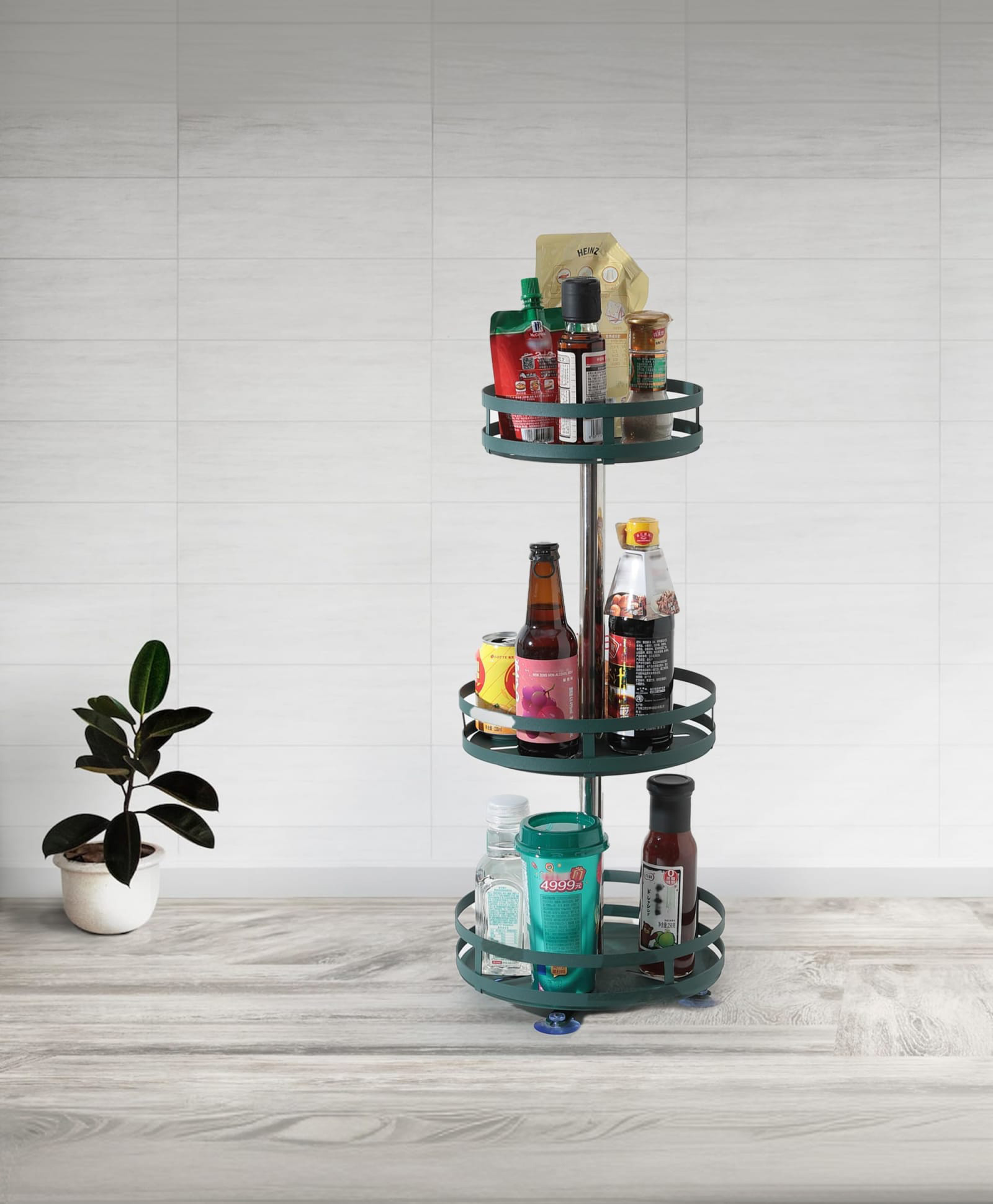 The Better Home Revolving dressing rack | Stackable Kitchen Basket For Storage | Carbon Steel Collapsible Foldable Basket For Fruits And Vegetables |Rust-Res istant | Unbreakable (Circular - 3 layer)-picture-12