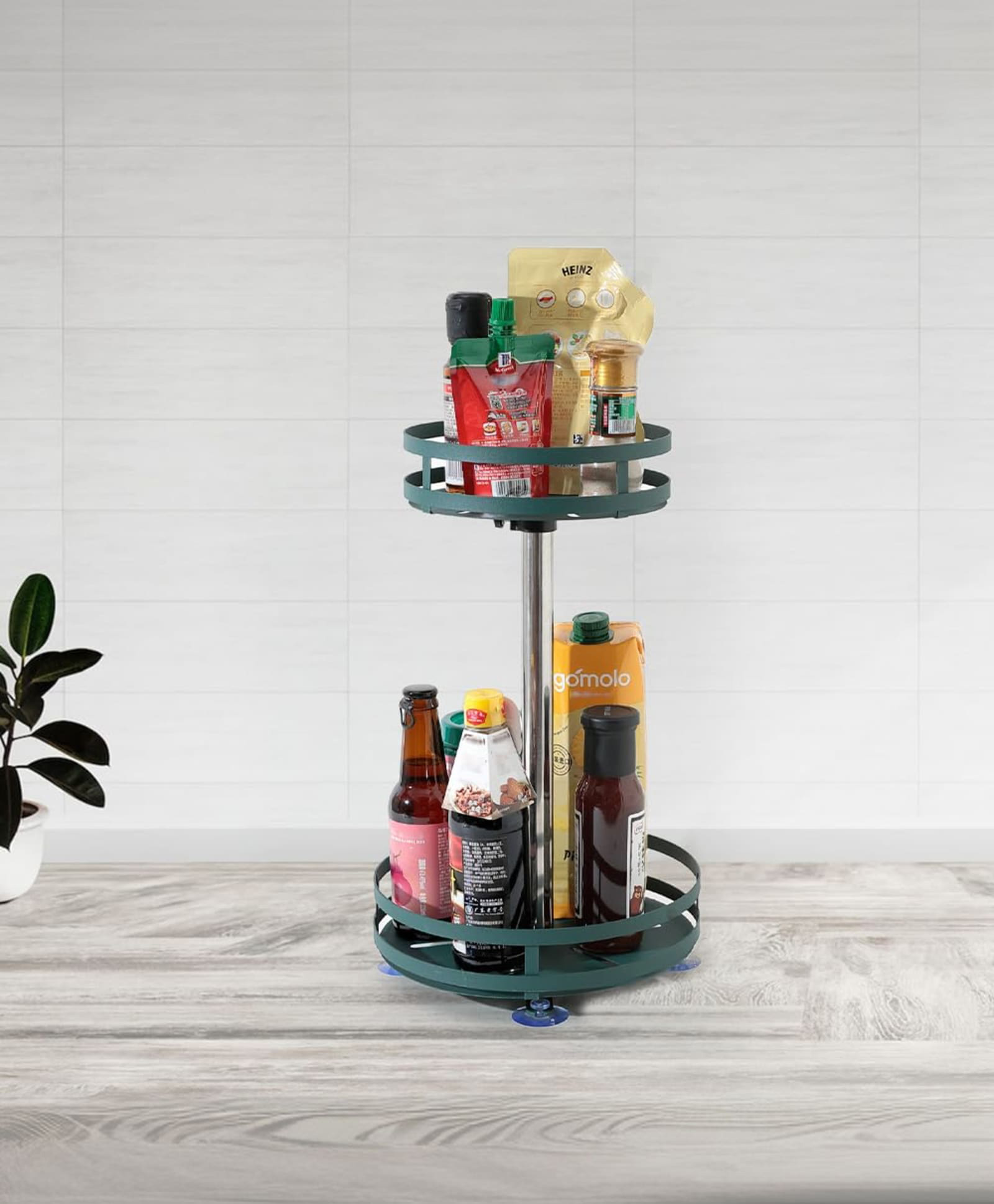 The Better Home Revolving dressing rack | Stackable Kitchen Basket For Storage | Carbon Steel Collapsible Foldable Basket For Fruits And Vegetables | Rust-Resistant | Unbreakable (Circular - 2 layer)-picture-3