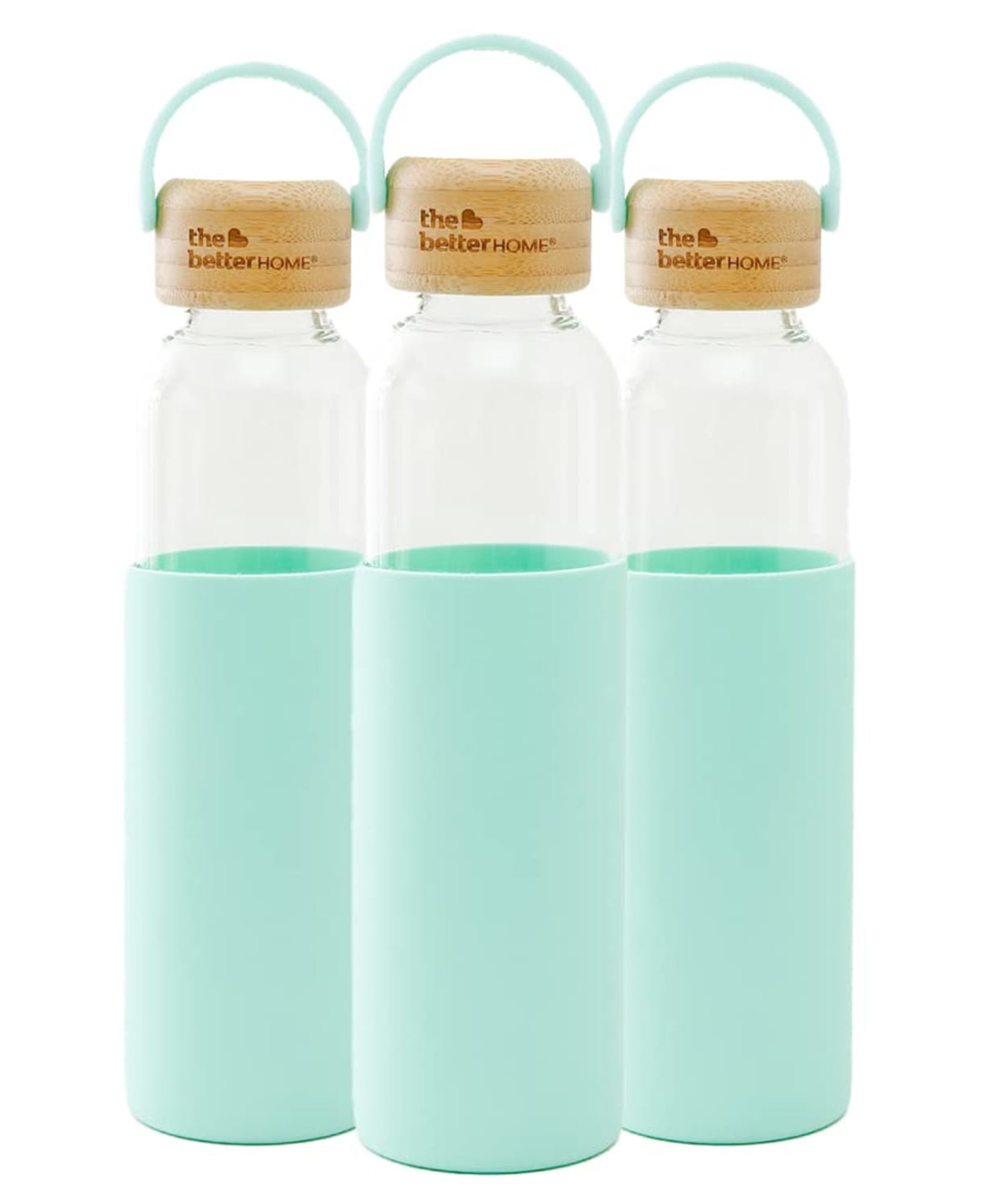 The Better Home Glass Water Bottle (500ml) - Non Slip Sleeve & Bamboo Lid - Fridge Bottles - Green Pack of 3-picture-38