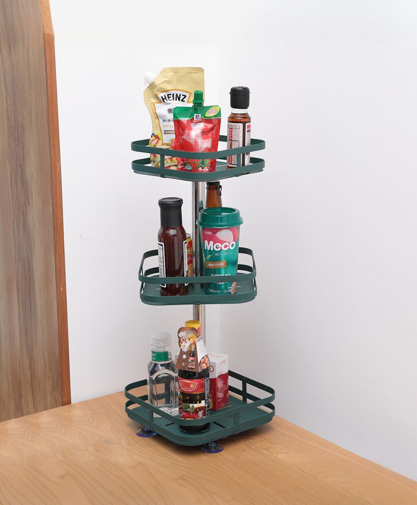 The Better Home Revolving dressing rack | Stackable Kitchen Basket For Storage | Carbon Steel Collapsible Foldable Basket For Fruits And Vegetables | Rust-Resistant | Unbreakable (Square - 3 layer)-picture-46