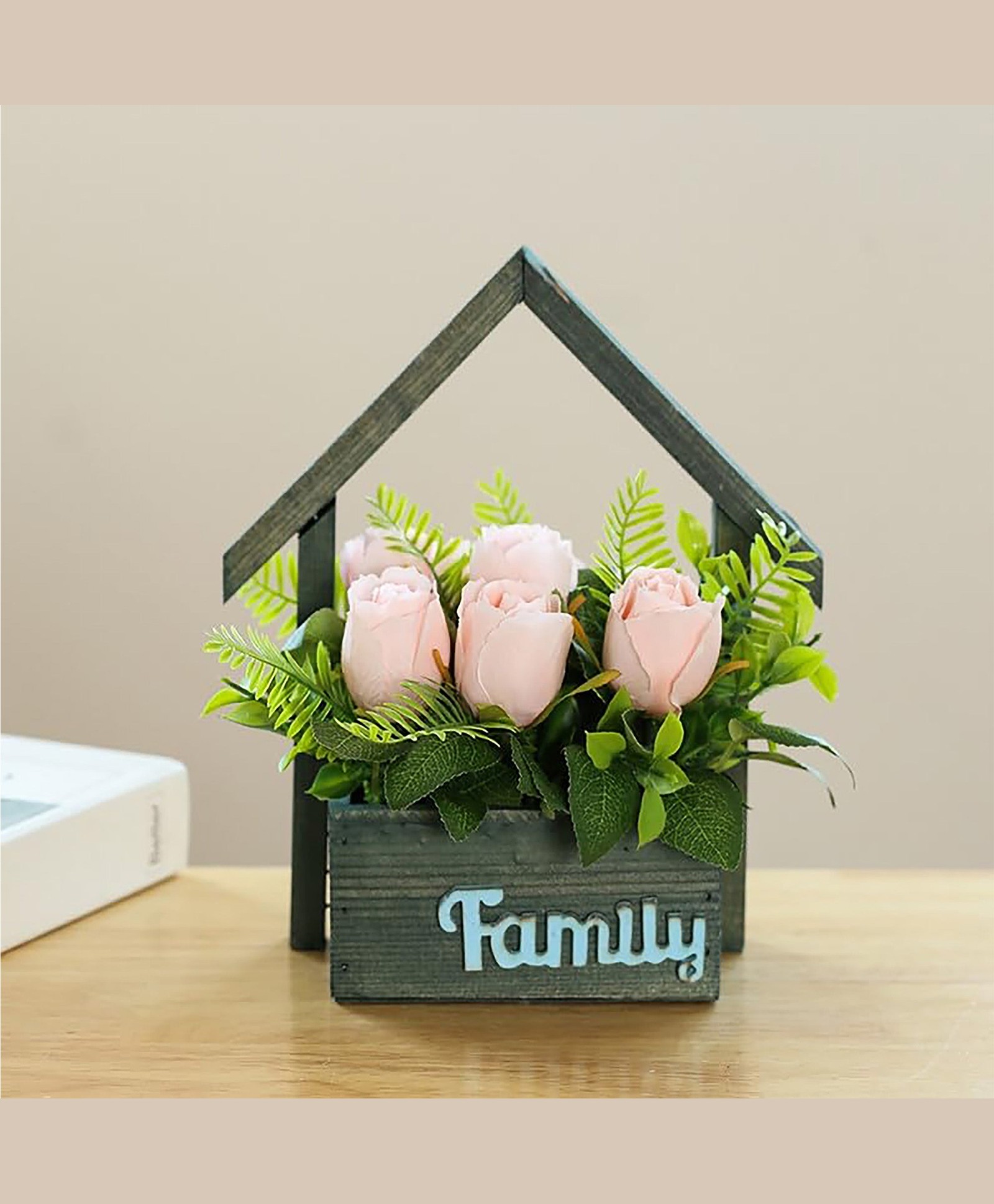 UMAI Artificial Plant 25 cm Height I MDF Pot I 7 Headed Light Pink Rose I Plastic Plants for Home Decor I Office Desk, Bedroom, Balcony, Living Room I Table Top, Shelves I Natural Look Decoration-picture-11