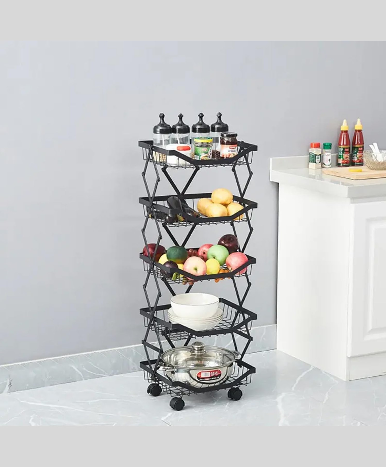 umai UMAI: Usha Shriram Collapsible Baskets - Stackable Kitchen Storage | Carbon Steel Foldable Basket (5 Layer)-picture-36