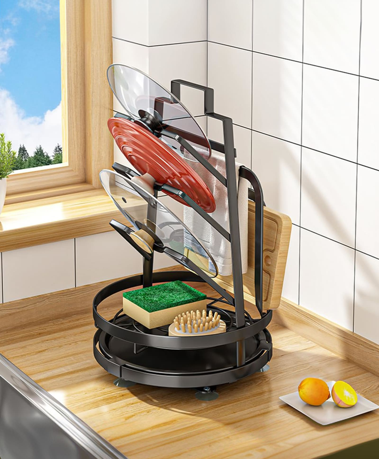 Rotatable Lid Rag Holder | Stackable Kitchen Basket | Collapsible Carbon Steel Basket | Rust-Resistant | Unbreakable-image-48