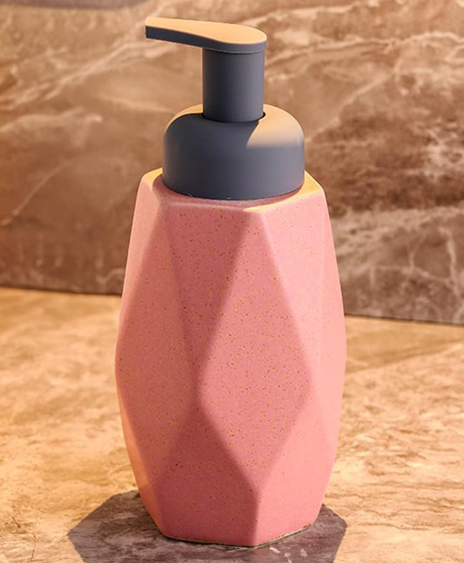 UMAI Stoneware Soap Dispenser | Ceramic Handwash Bottle | 400ml Pink | Bathroom & Kitchen Accessory-picture-12