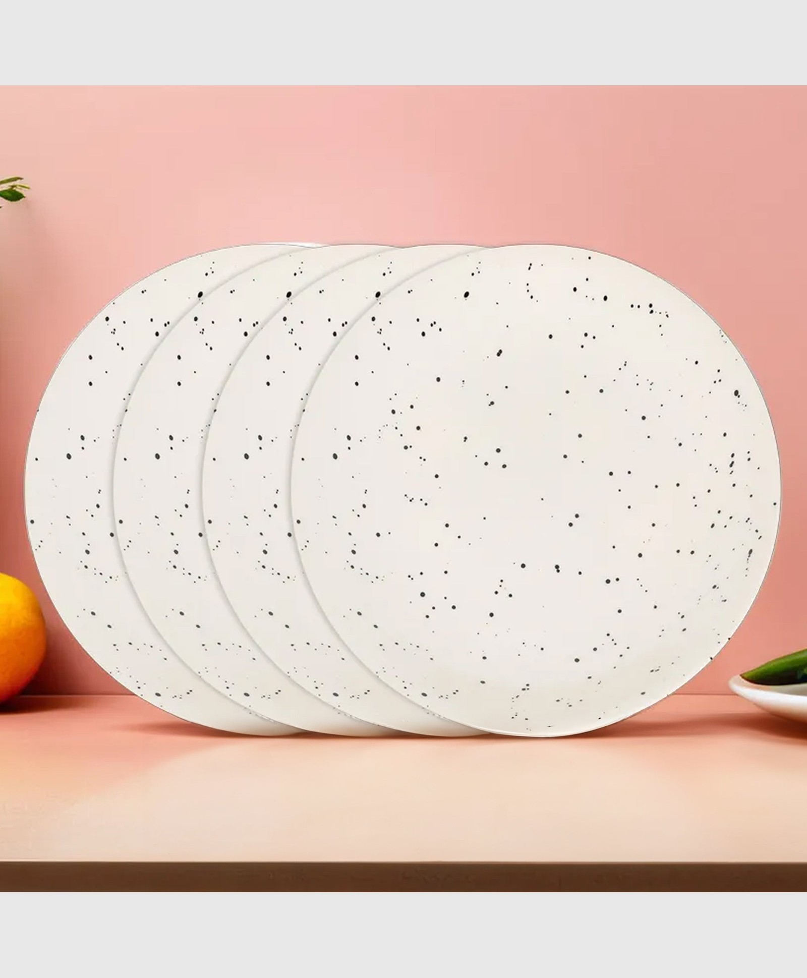 umai USHA SHRIRAM Ceramic Full Dinner Plate (10 Inch - 4Pcs) |White with Dots Microwave Safe | Refrigerator Safe | Scratch Resistant | Stain Proof | Dinner Plate for Family Occasion | Diwali Gift Set-picture-46