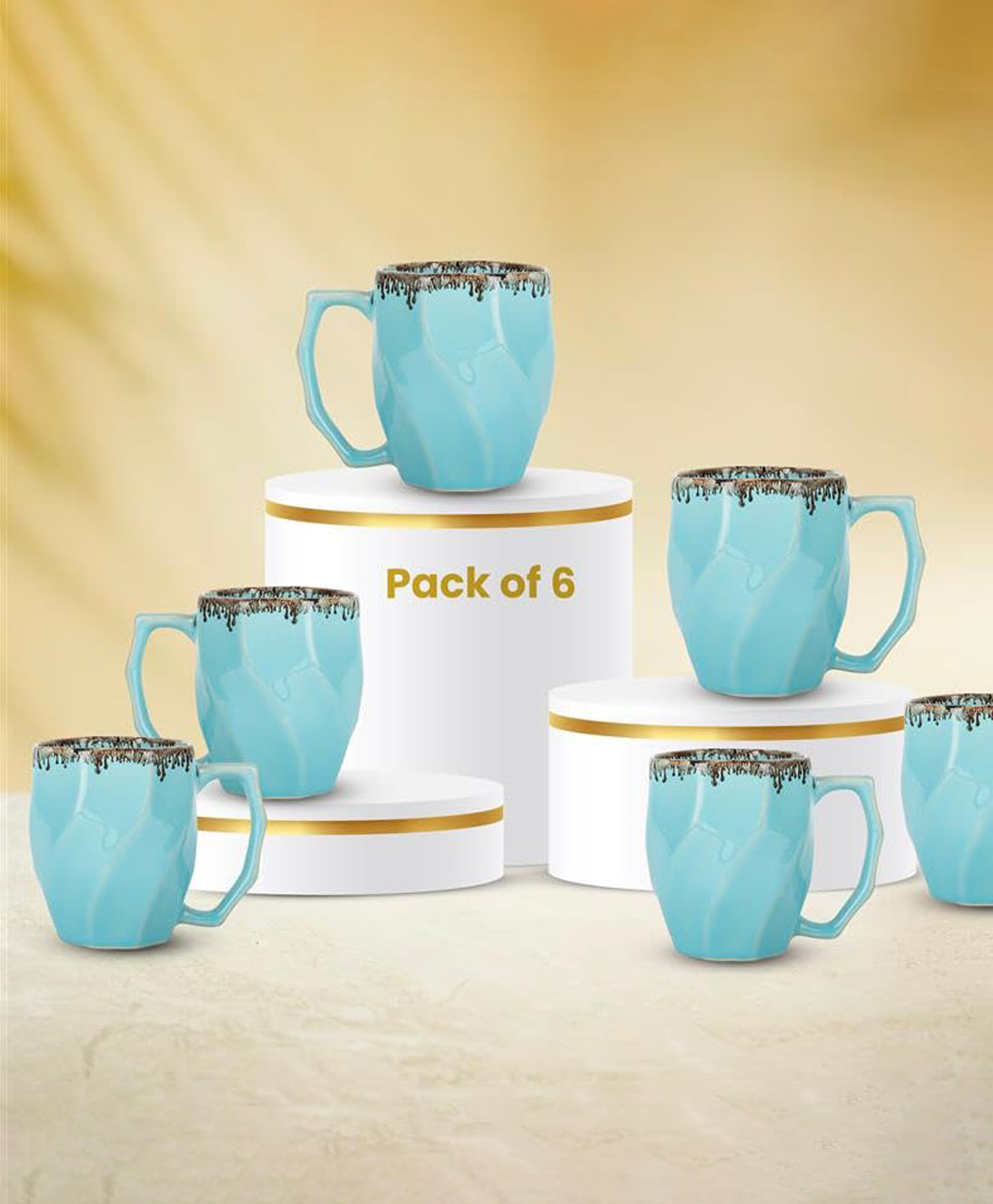 USHA SHRIRAM Ceramic Tea Coffee Cup (2Pcs) | Coffee Mug Ceramic Microwave Safe | Refrigerator Safe | Scratch Resistant | Stain Proof | Dinnerware | Family Occasion | Diwali Gift Set (Design 5)-image-37
