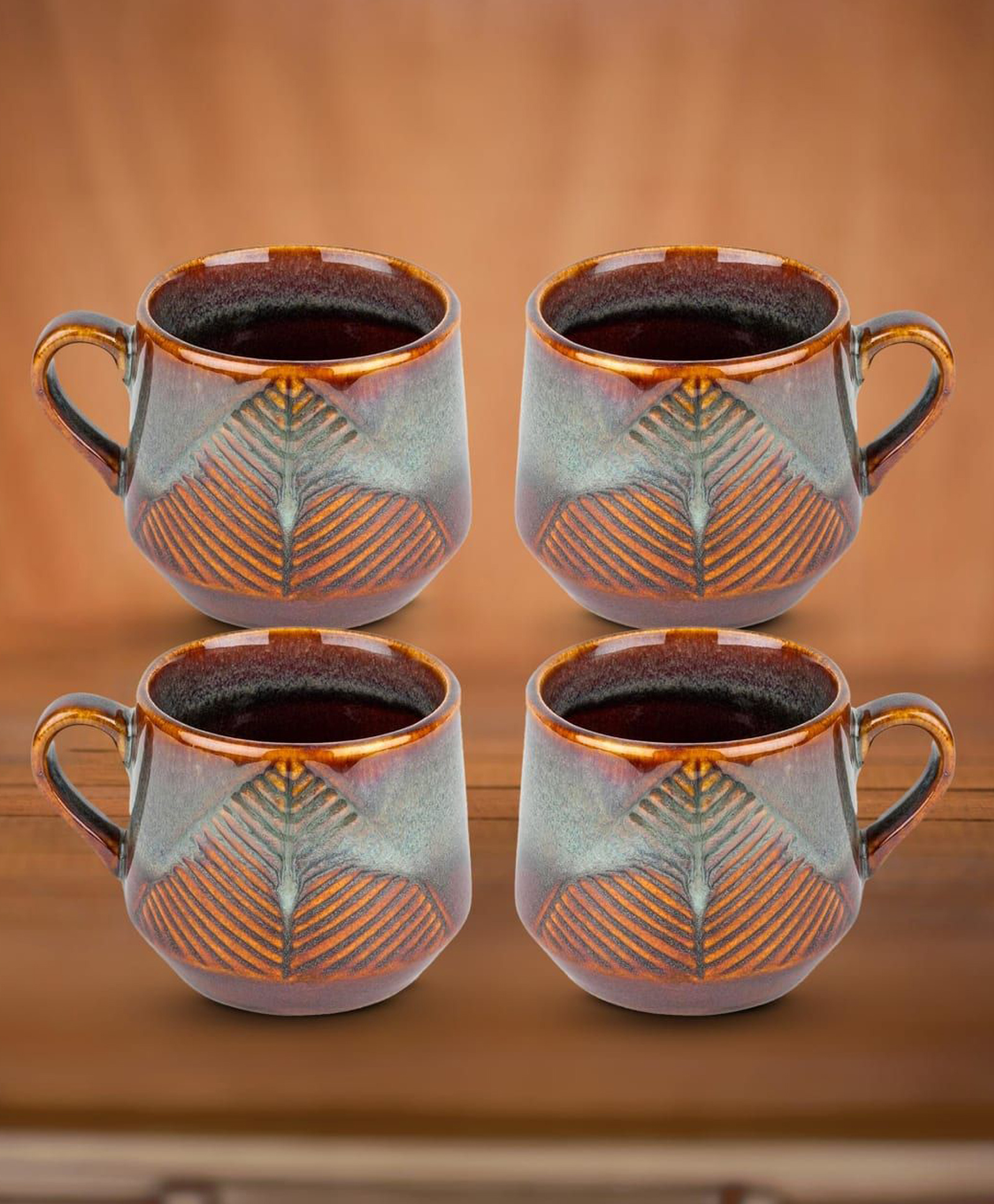 USHA SHRIRAM Ceramic Tea Coffee Cup (2Pcs) | Coffee Mug Ceramic Microwave Safe | Refrigerator Safe | Scratch Resistant | Stain Proof | Dinnerware | Family Occasion | Diwali Gift Set (Design 4)-image-35