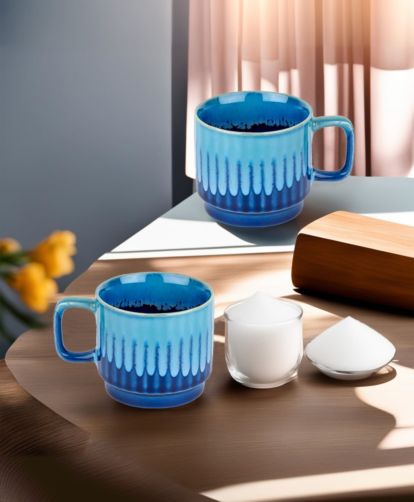 The Better Home Ceramic Tea Coffee Cup with Handles (350 ml x 2) | Microwave Safe | Refrigerator Safe | Scratch Resistant | Stain Proof | Glossy Finish | Gifting Set | (Pack of 2- Royal Blue)-image-2