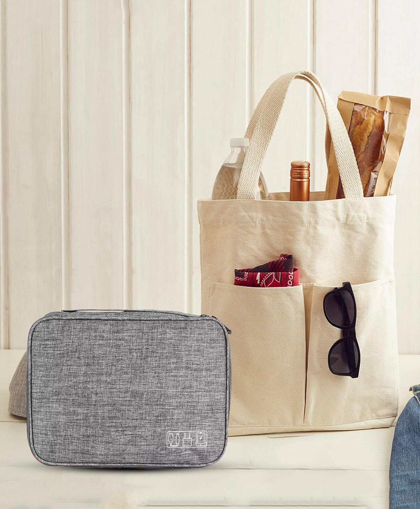 UMAI Portable Electronics Accessories Bag | Ideal Cable Organiser Bag for Cable, Charger, Cards, Plug | Travel Vanity Bag-Lightweight, Waterproof, Mutlipurpose, Adjustable compartments (Grey)-image-1