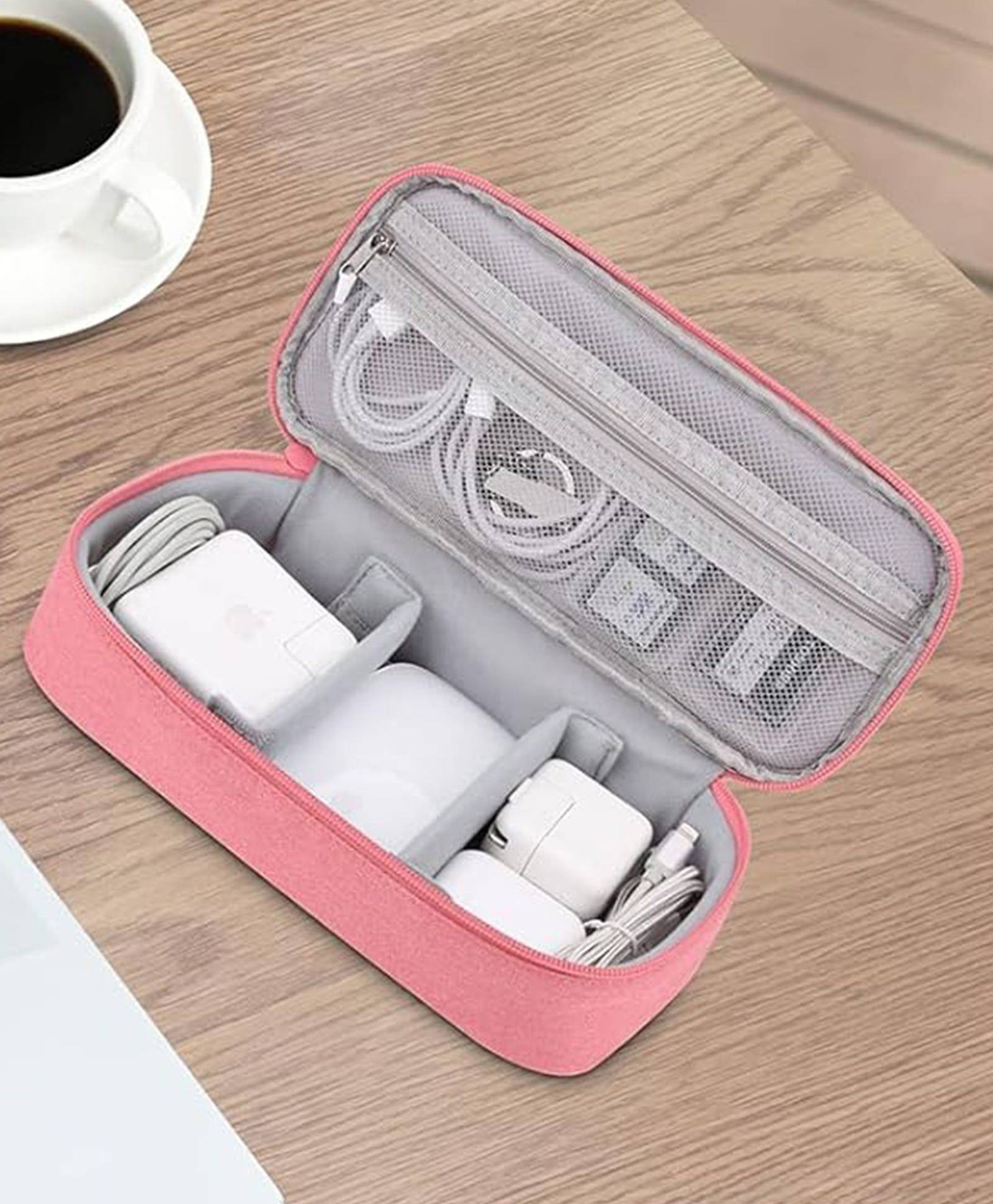 UMAI Portable Electronics Accessories Bag | Cable Organizer | Travel Vanity Bag (Pink)-image-23