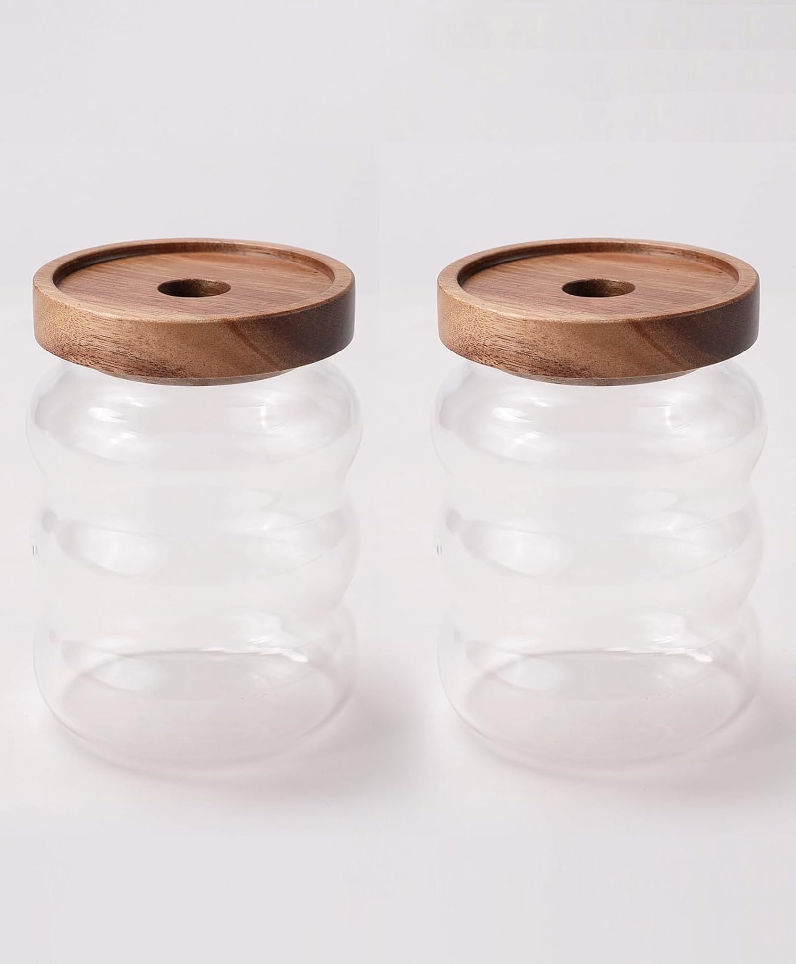 2-pack Kitchen Containers Set | Airtight Borosilicate Jars with Wooden Lid | Ideal for Storage | 550ml Each-image-2