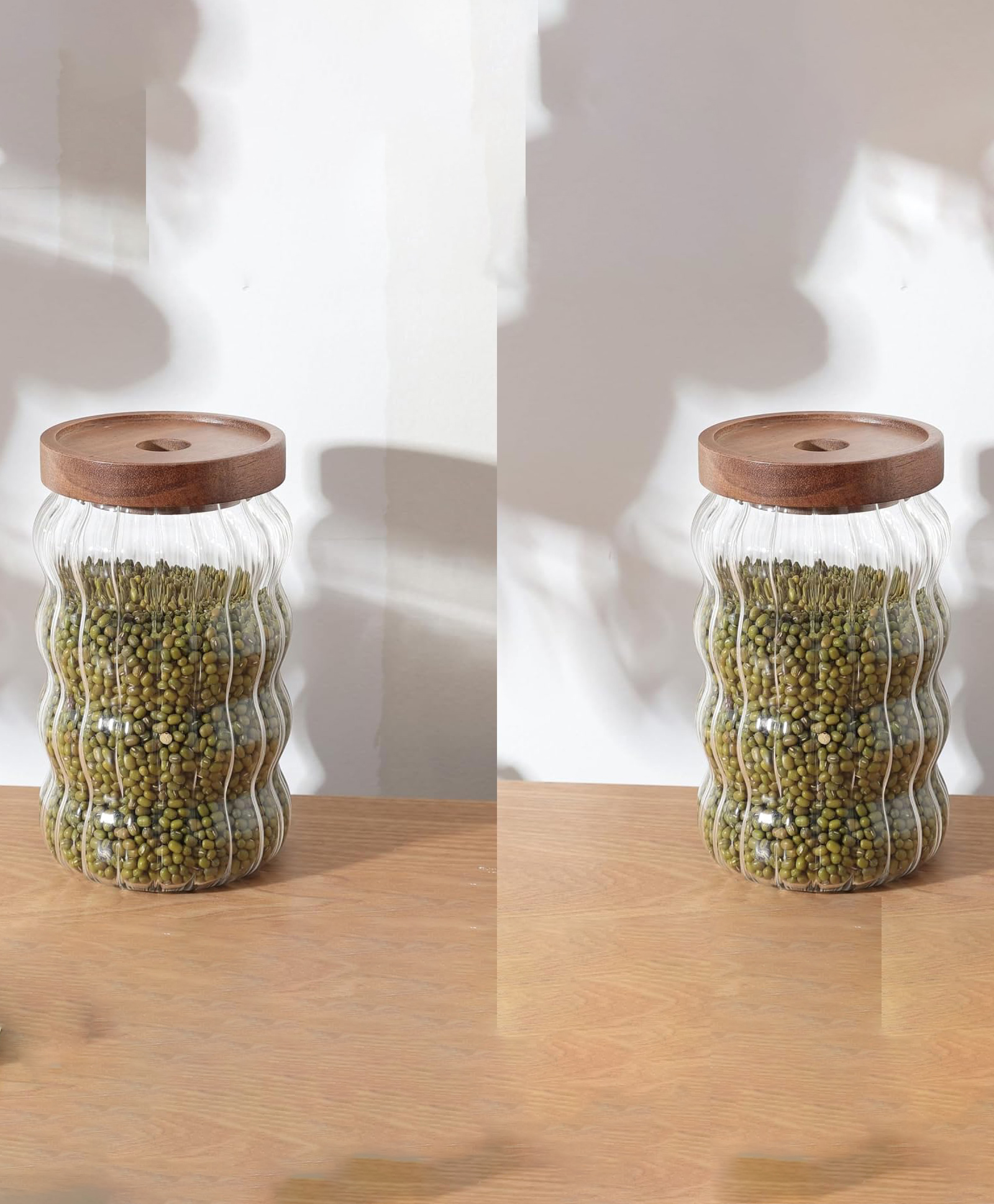 Borosilicate Kitchen Containers Set - Airtight Storage Jars with Wooden Lid | 750ml (Pack of 2)-image-0